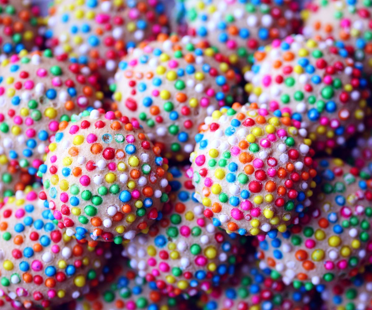 Candies covered in rainbow sprinkles