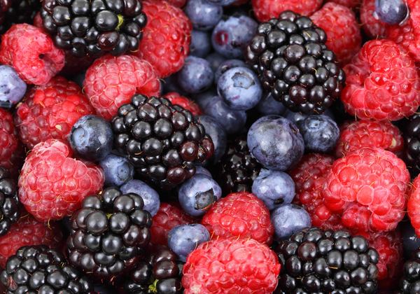 Fresh raspberries, blackberries and blueberries