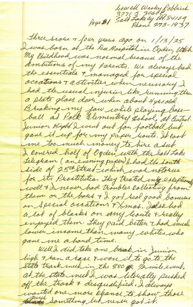 Autobiography written for Robbins Family History Book