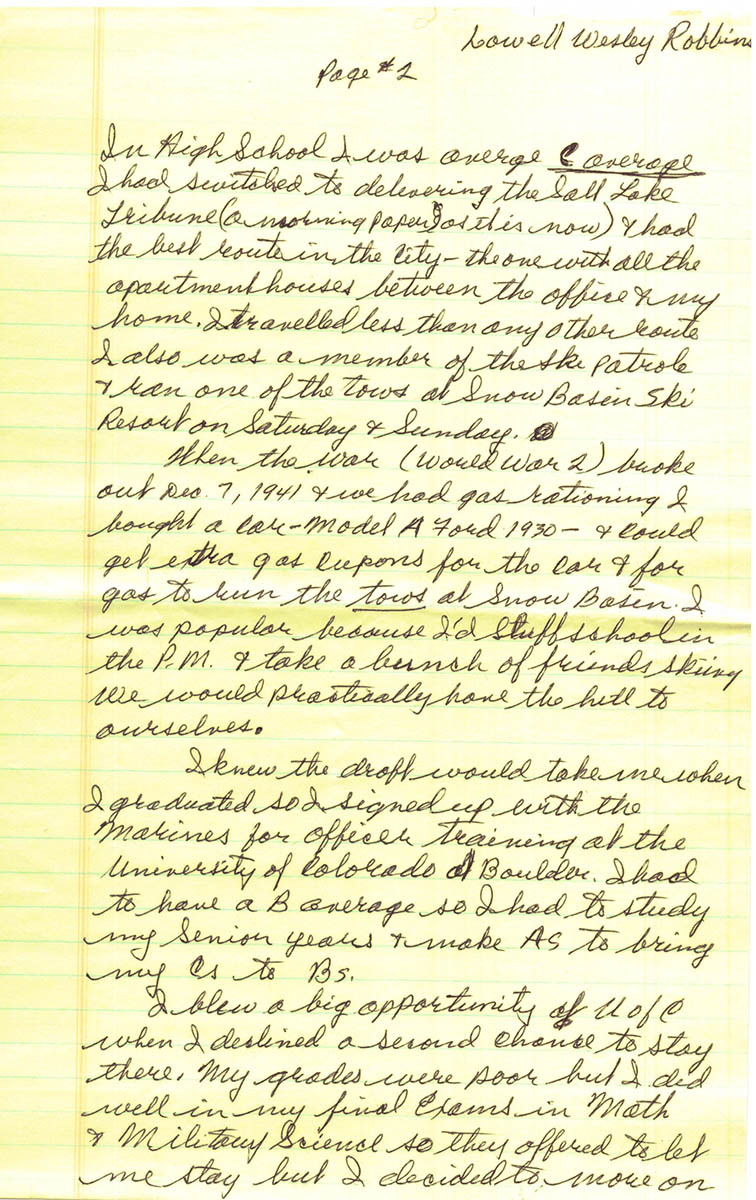 Autobiography written for Robbins Family History Book