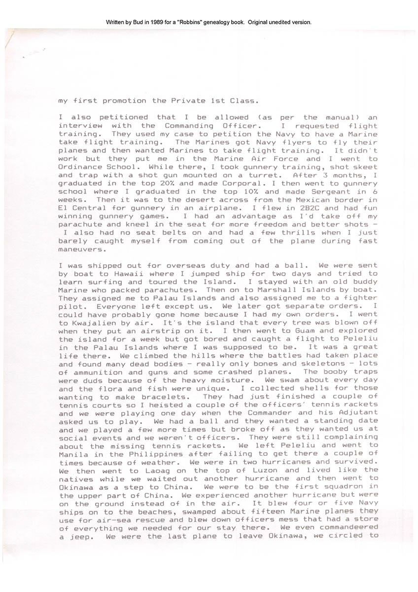 Autobiography written for Robbins Family History Book