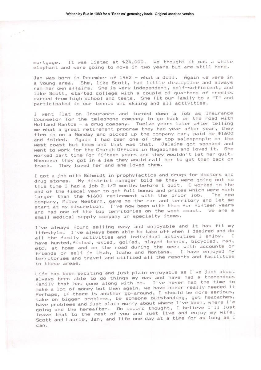 Autobiography written for Robbins Family History Book