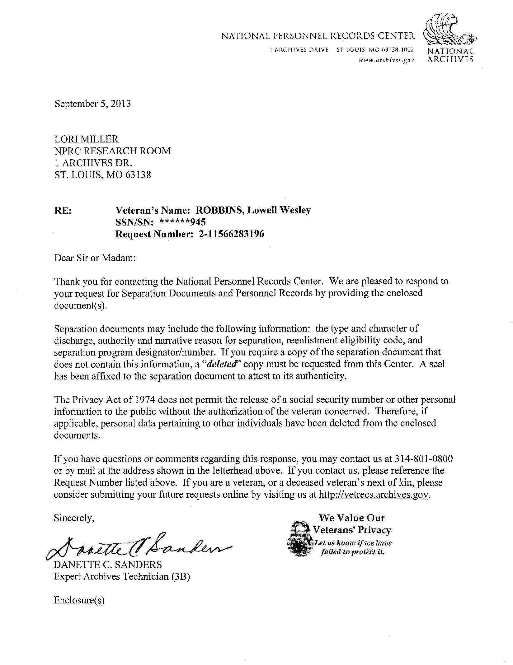 Military Record of Separation