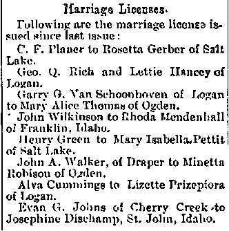 1891 marriage license notice