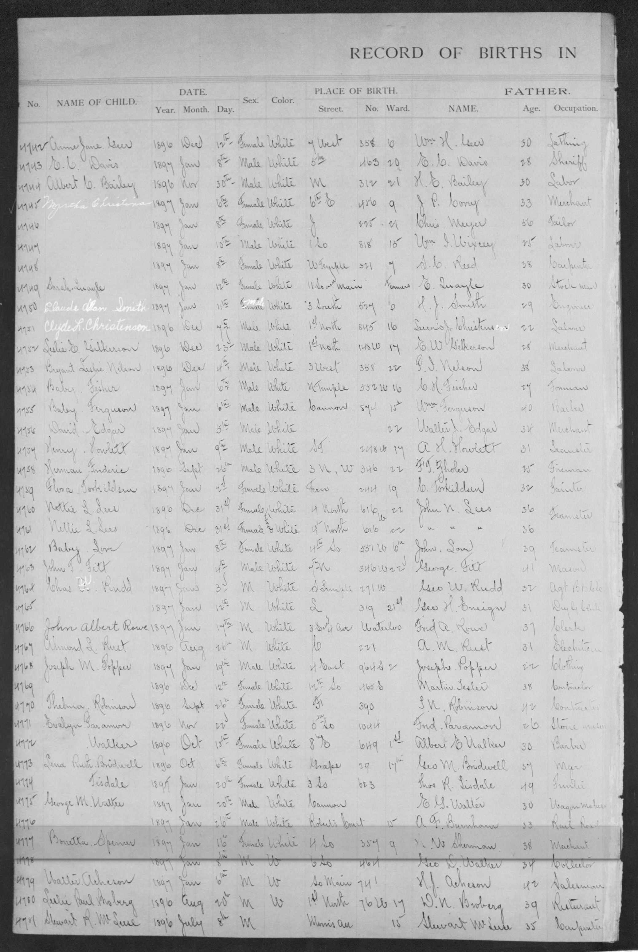 Vennetta Spencer Birth Record