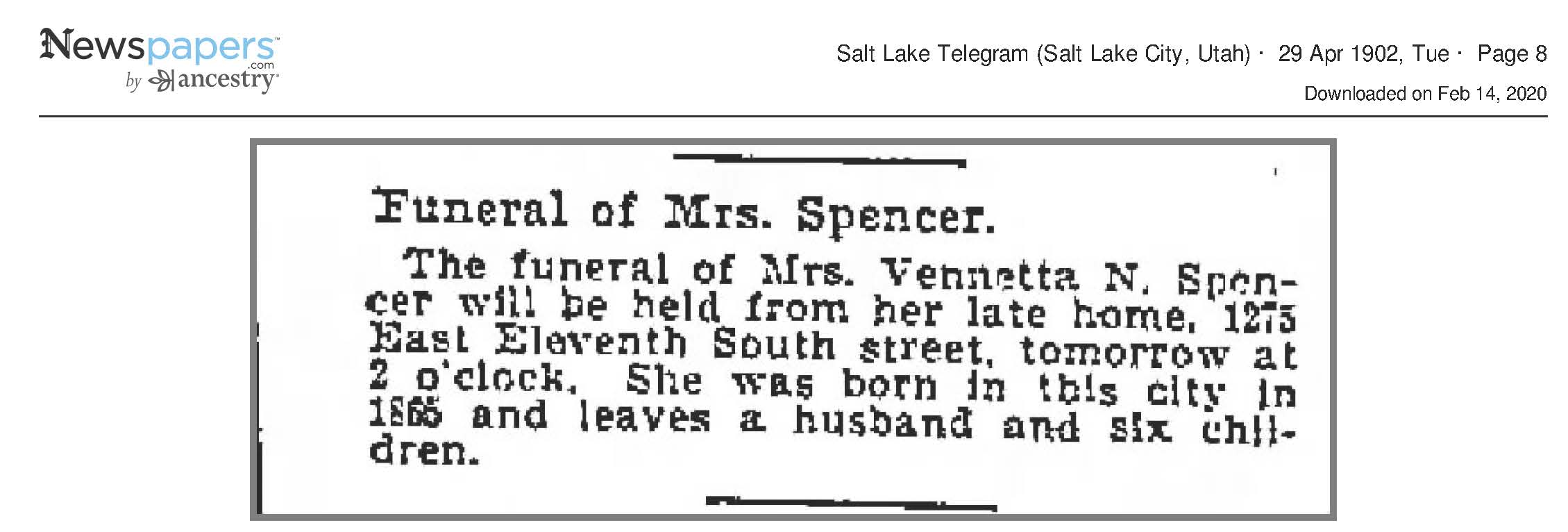 1902 Newspaper Clipping