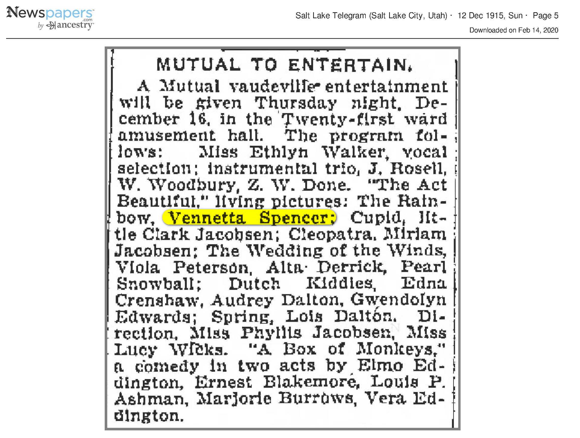 1915 Newspaper Clippings