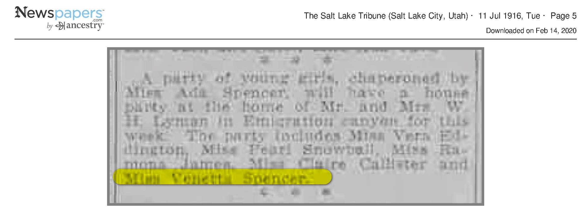 1916 Newspaper Clippings