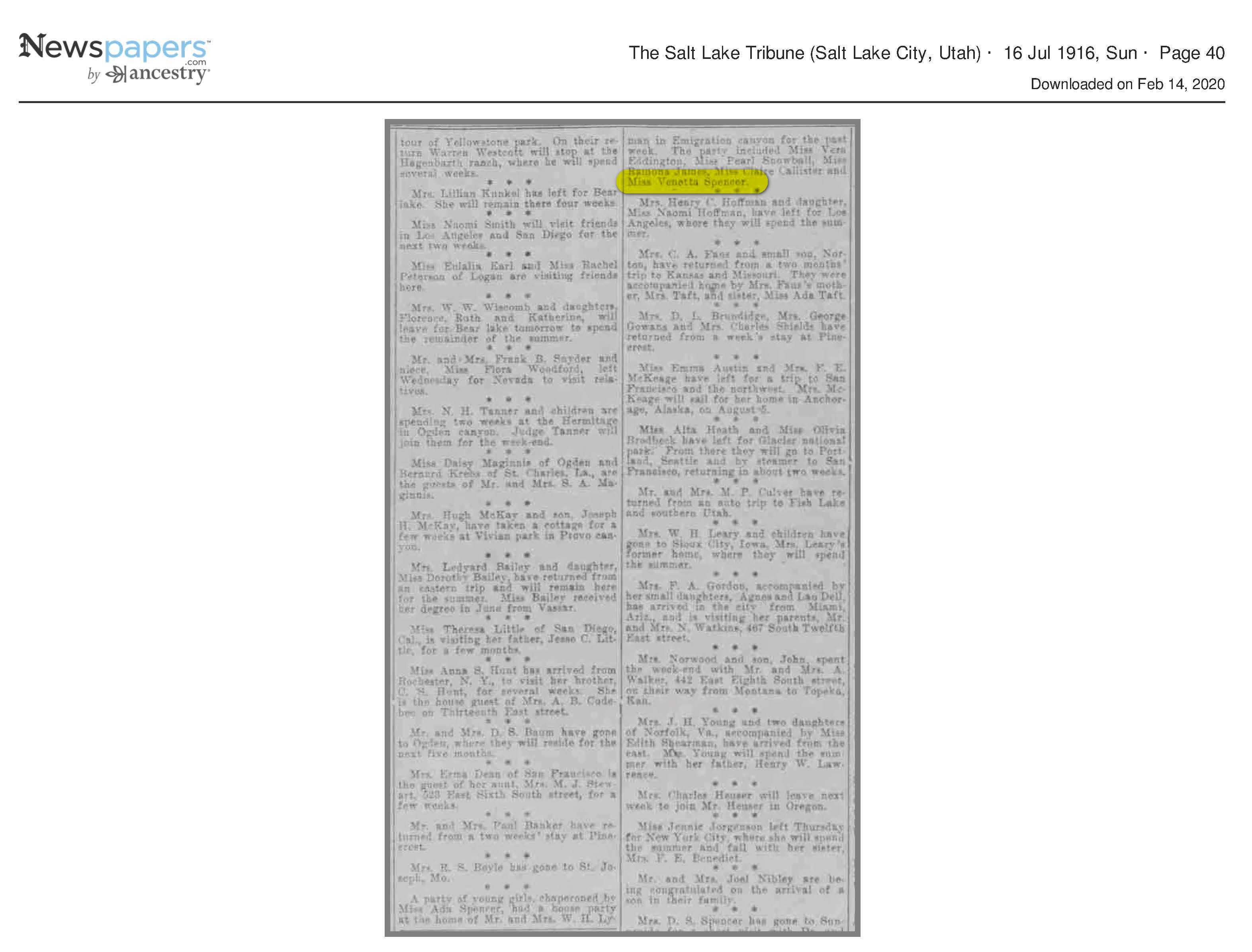 1916 Newspaper Clippings