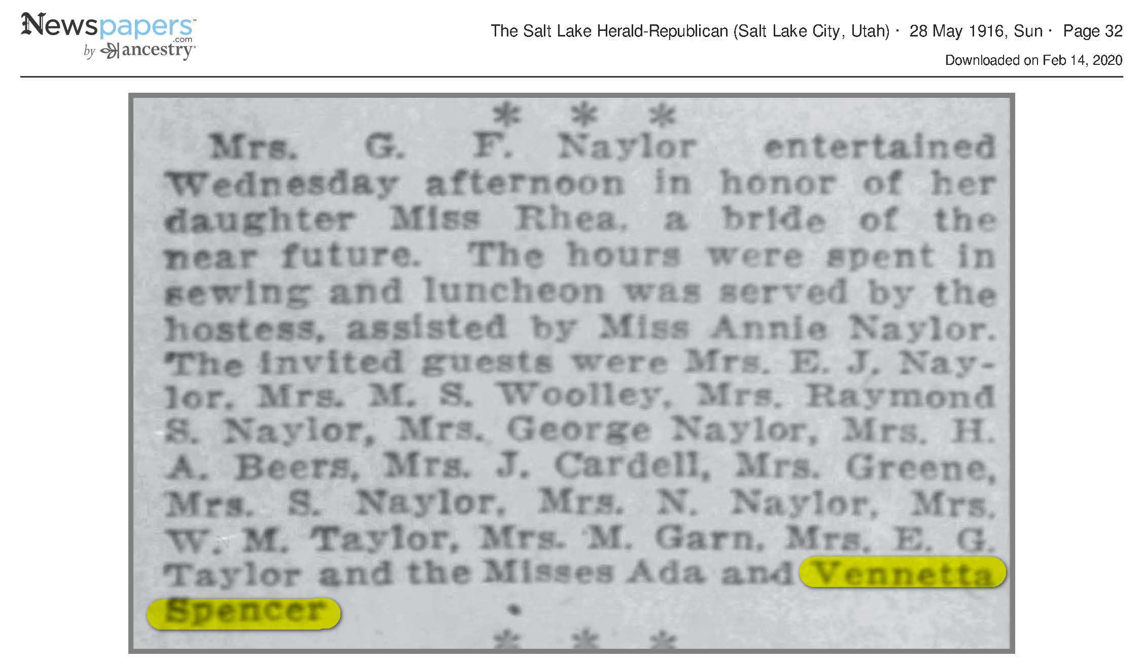 1916 Newspaper Clippings