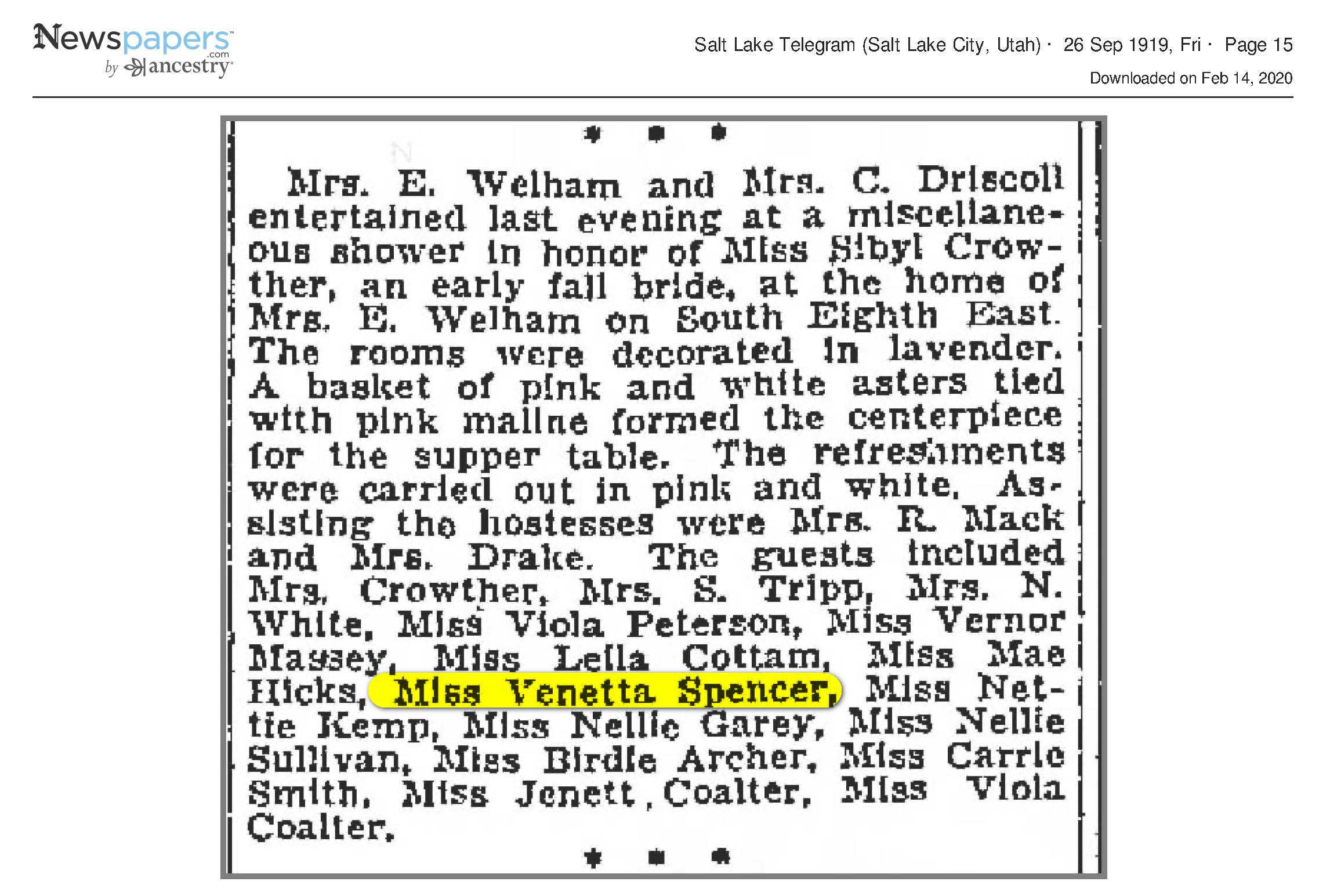 1919 Newspaper Clippings