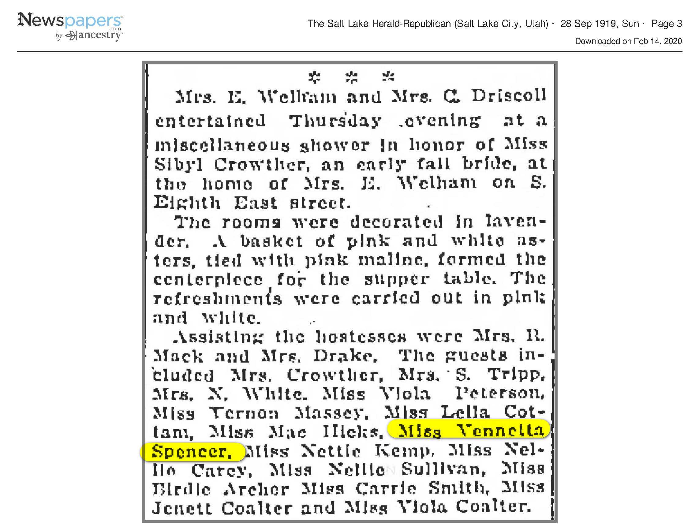 1919 Newspaper Clippings