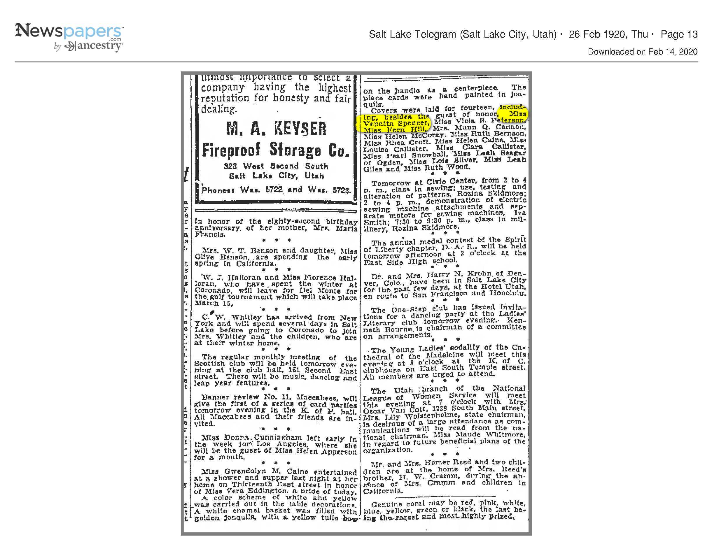 1920 Newspaper Clippings