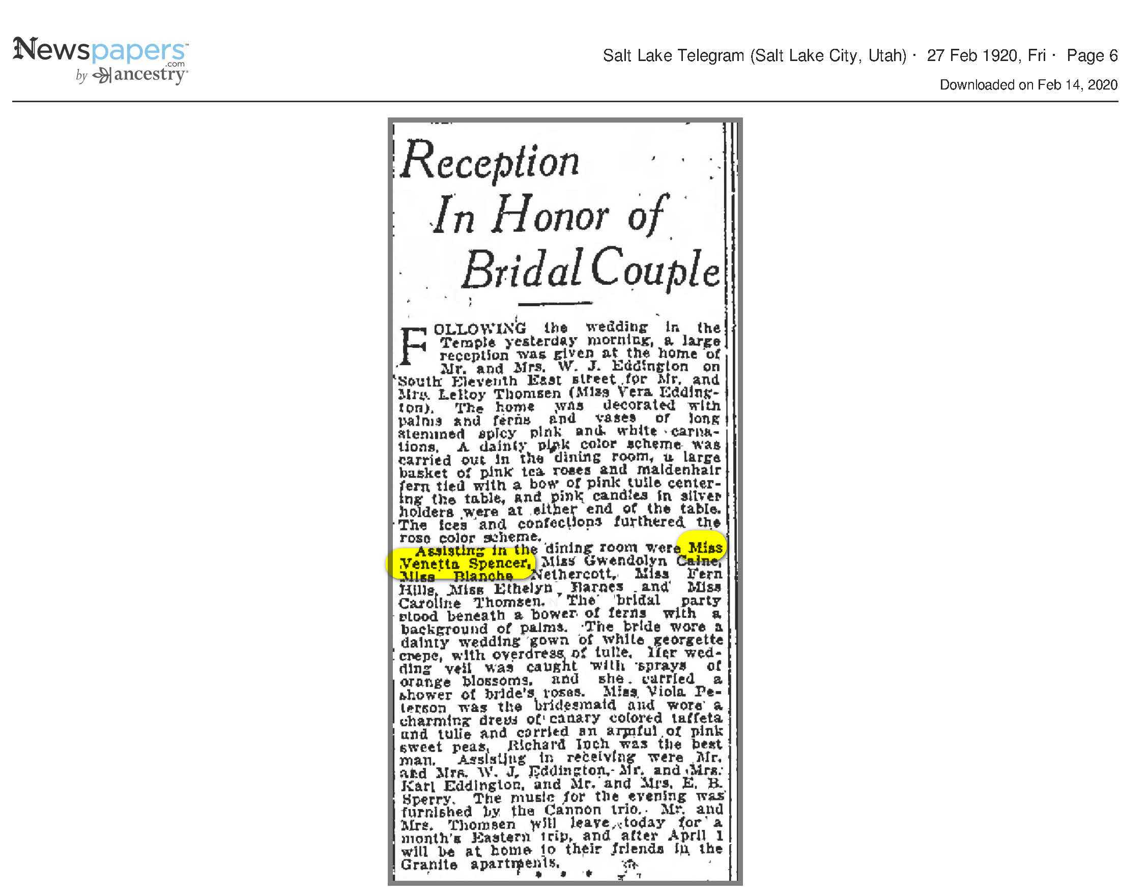 1920 Newspaper Clippings