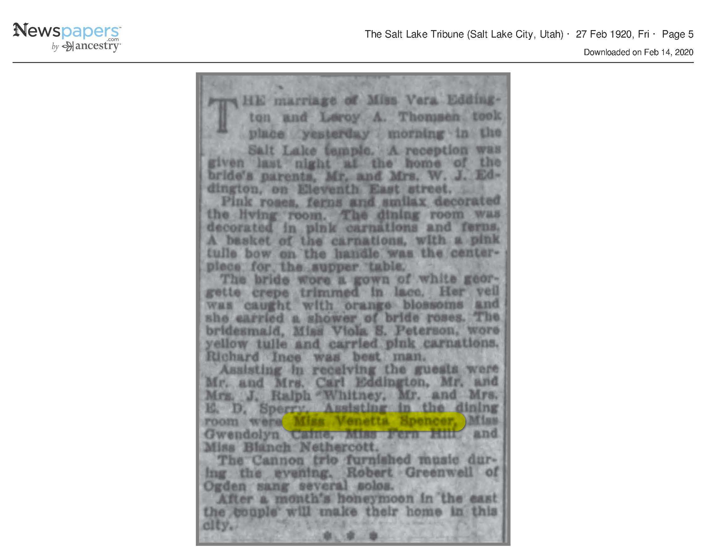 1920 Newspaper Clippings