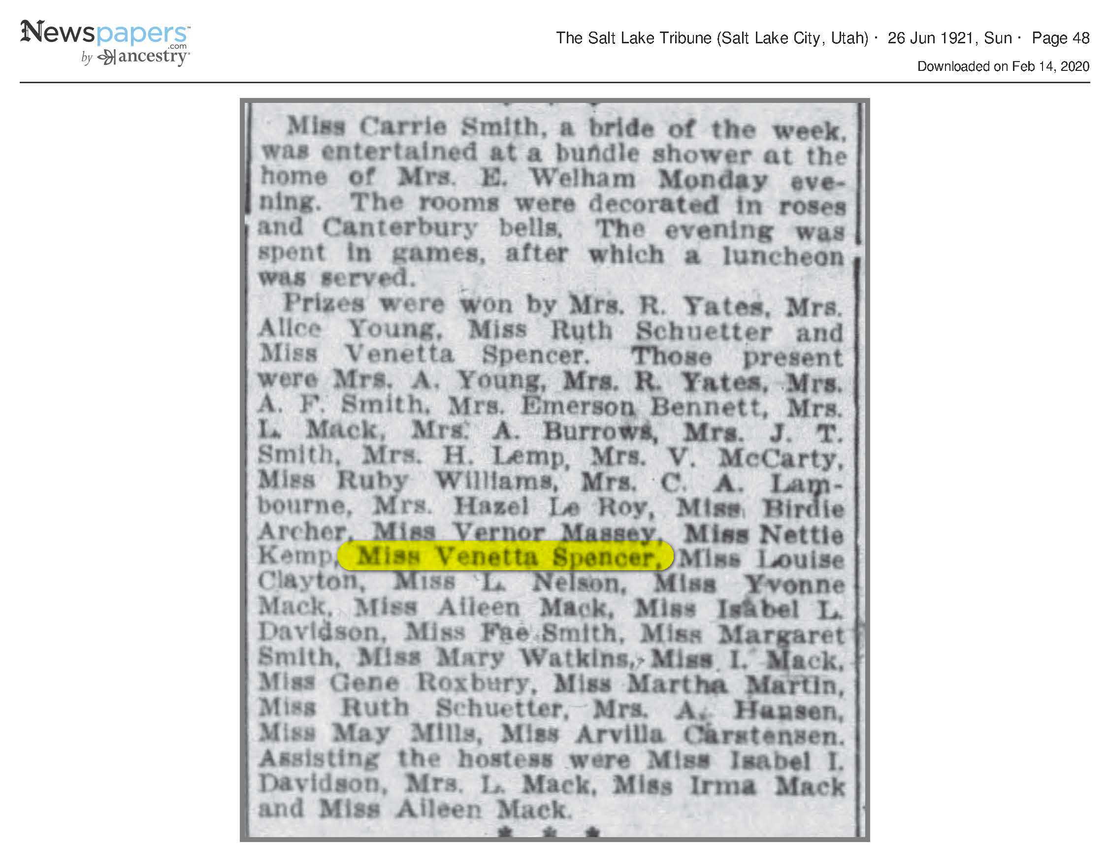 1921 Newspaper Clippings