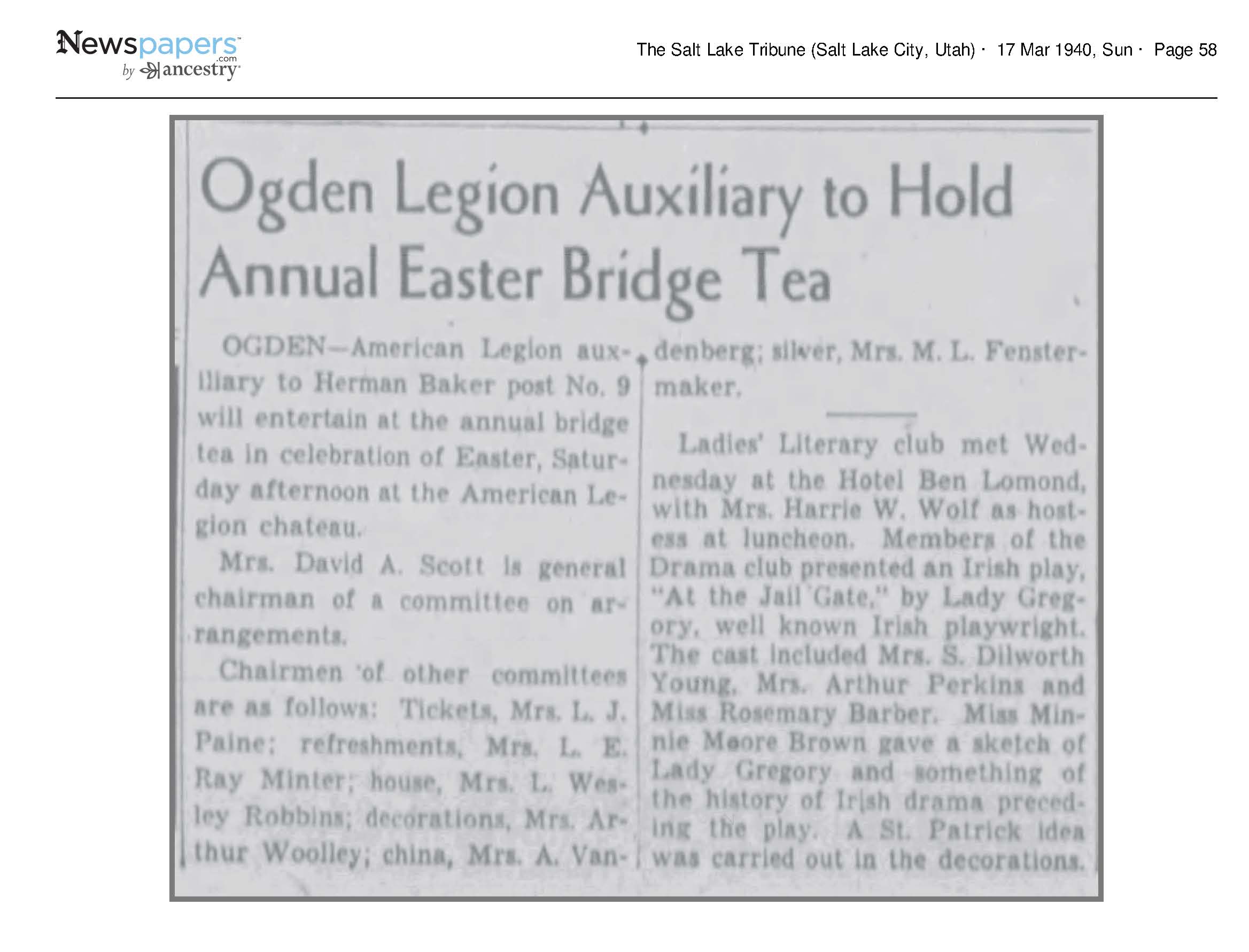 1940 Newspaper Clipping