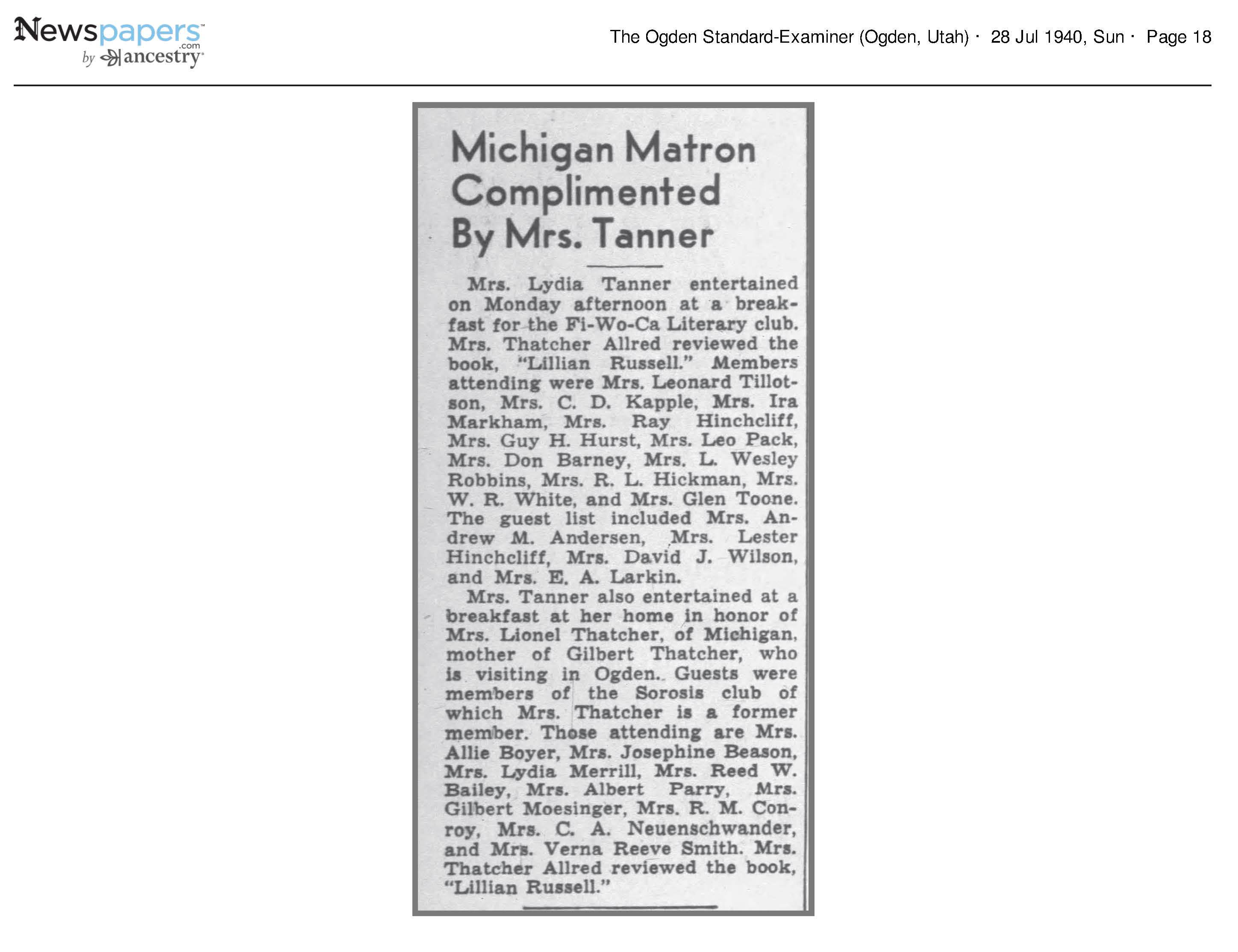 1940 Newspaper Clipping