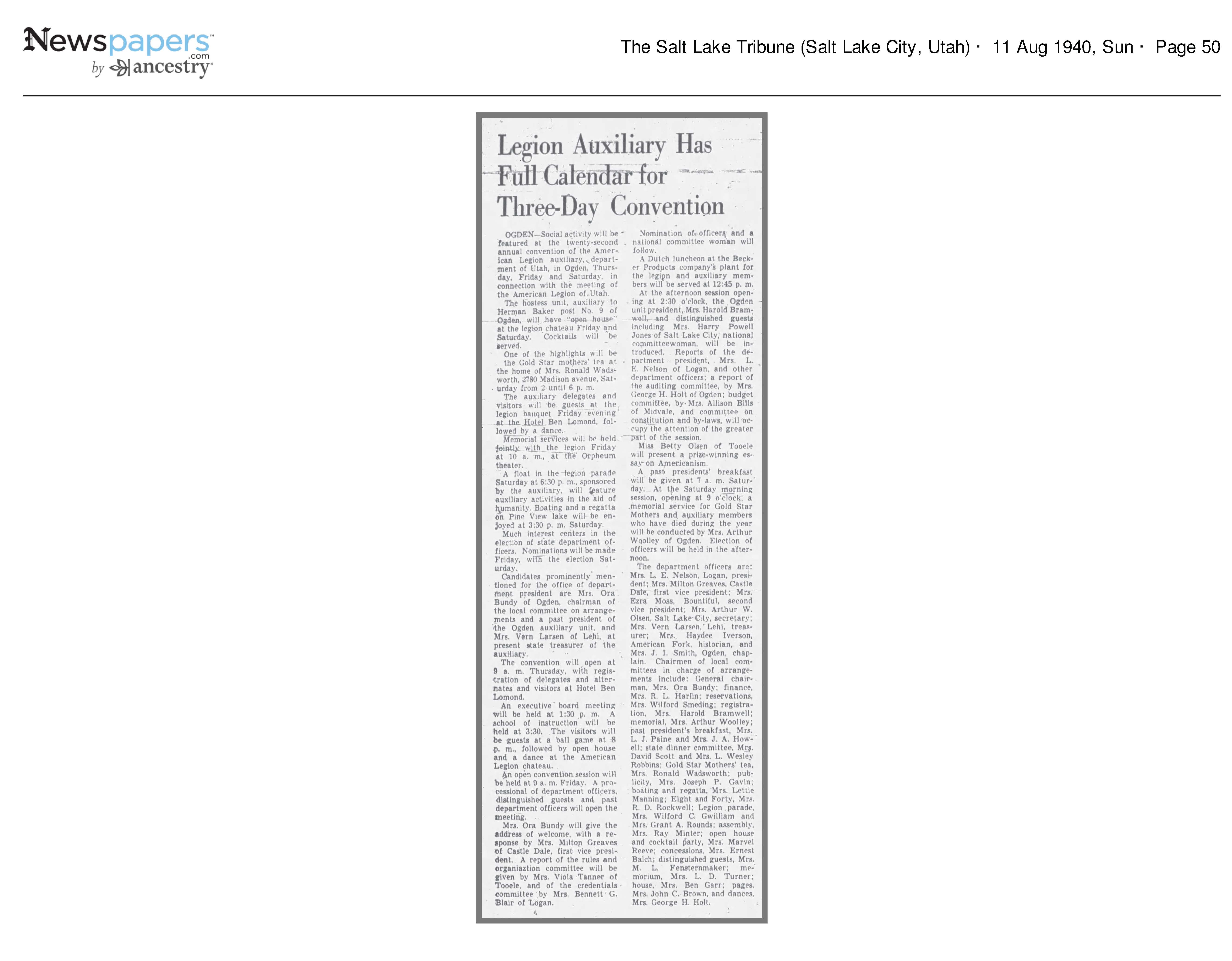 1940 Newspaper Clipping