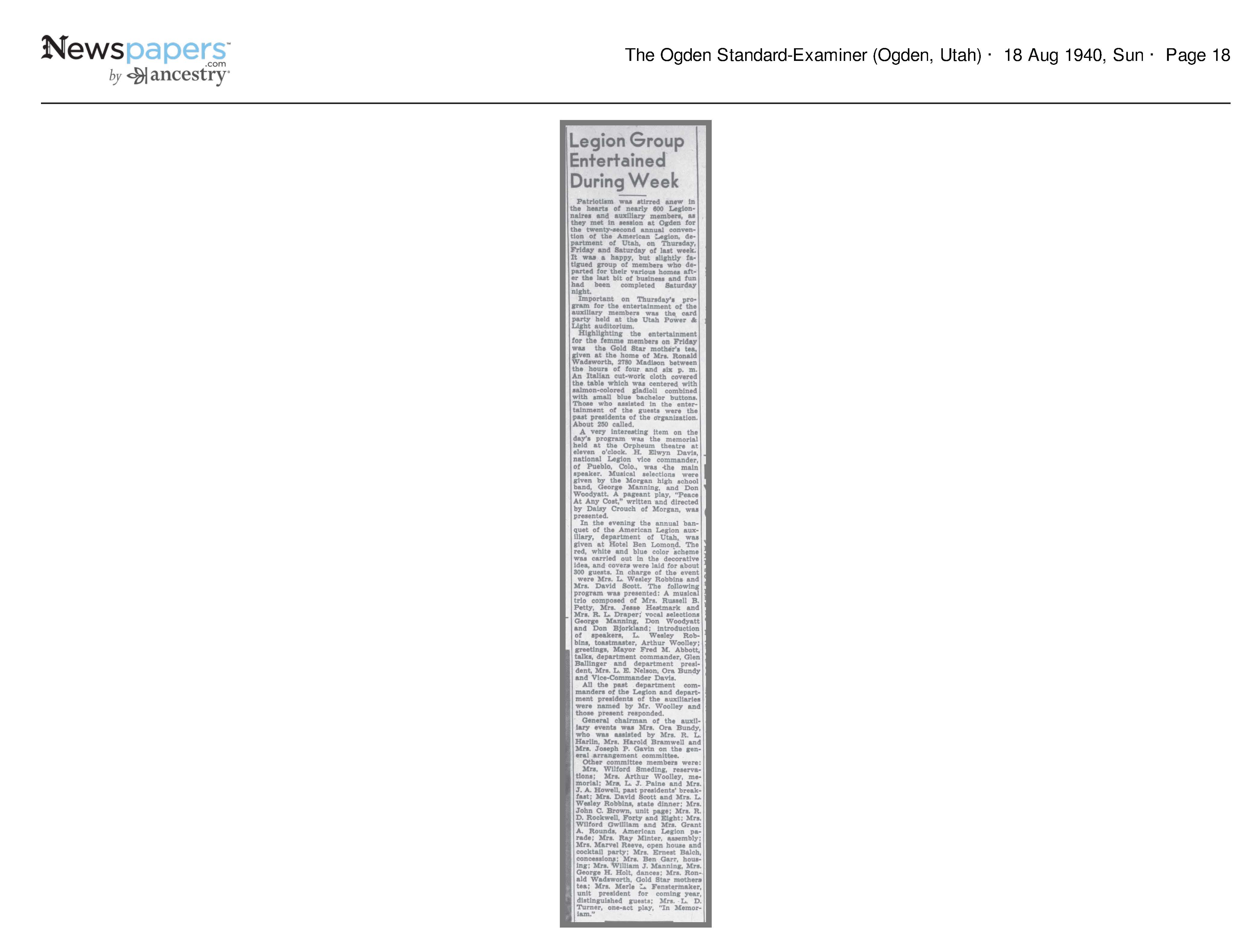 1940 Newspaper Clipping