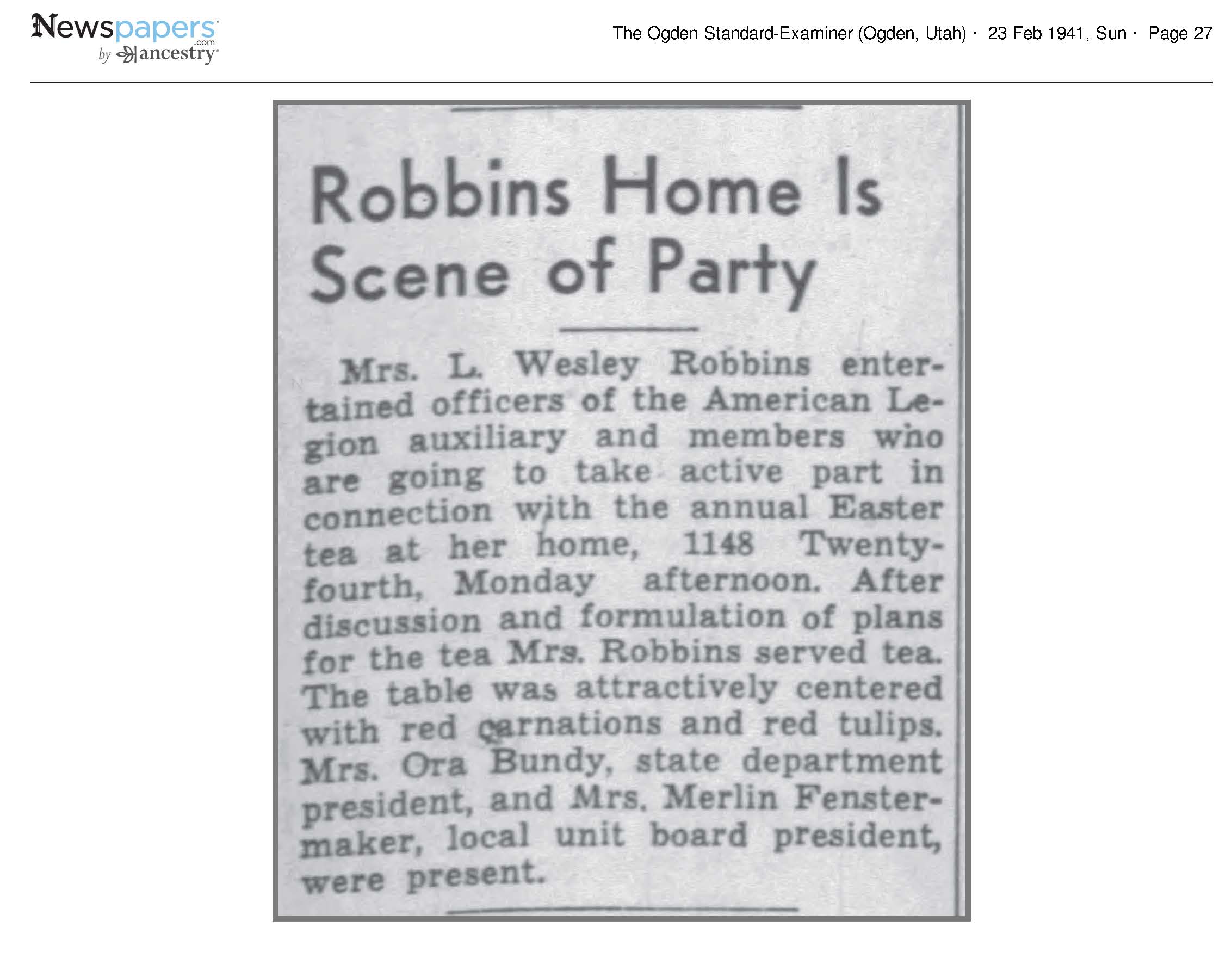 1941 Newspaper Clipping