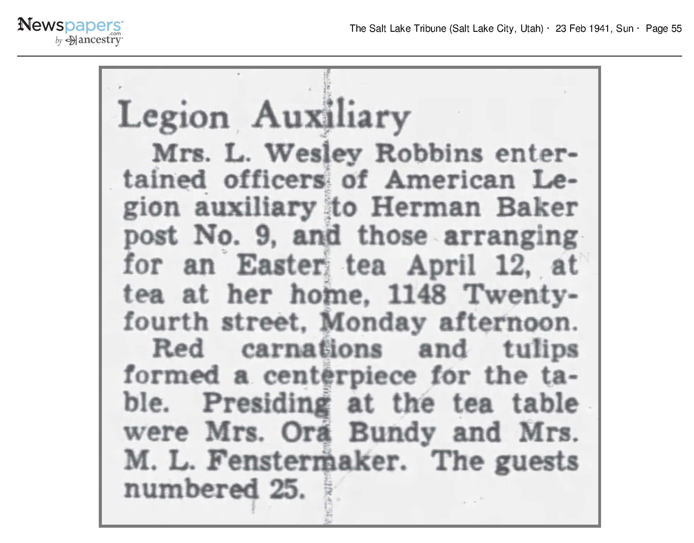 1941 Newspaper Clipping