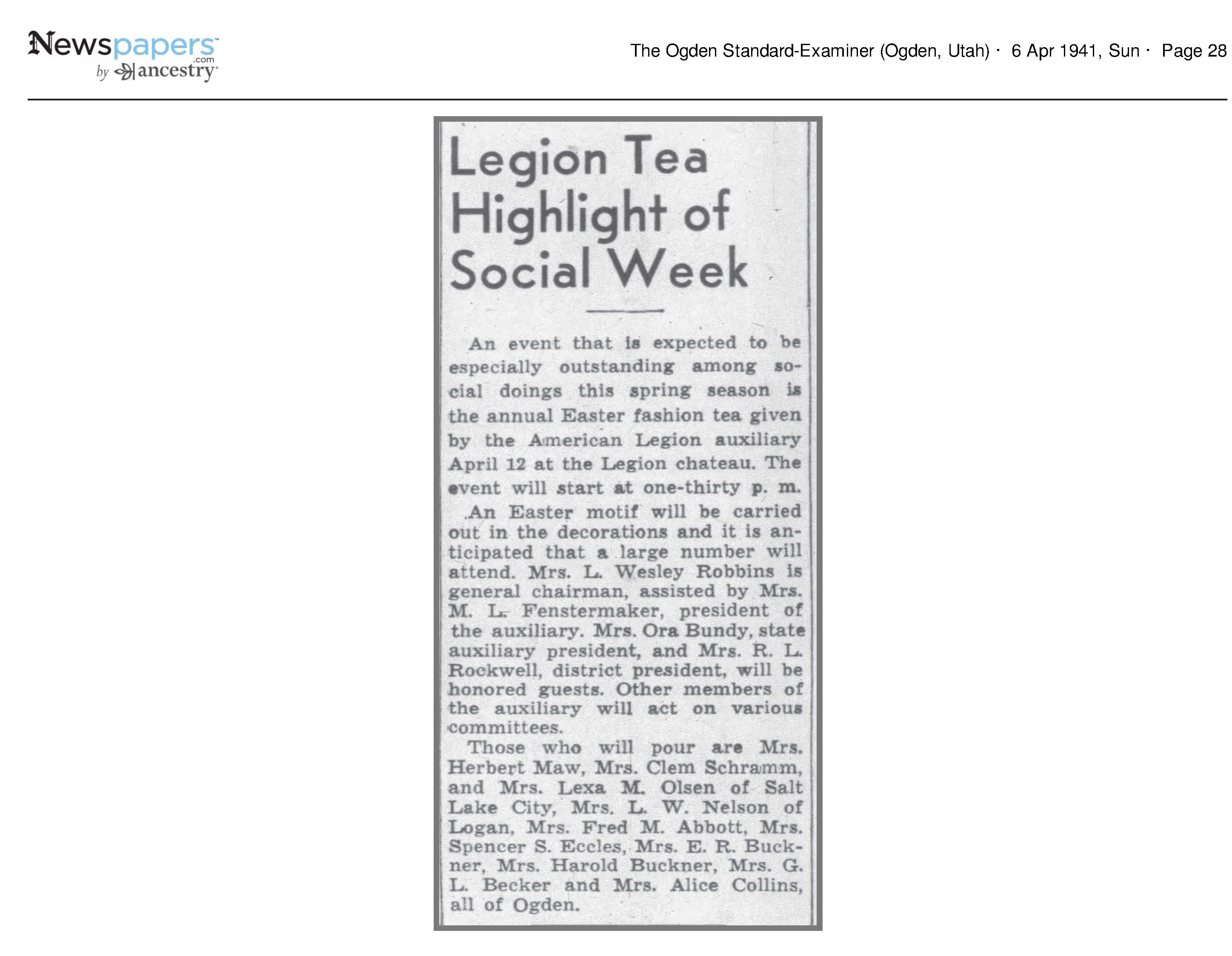 1941 Newspaper Clipping