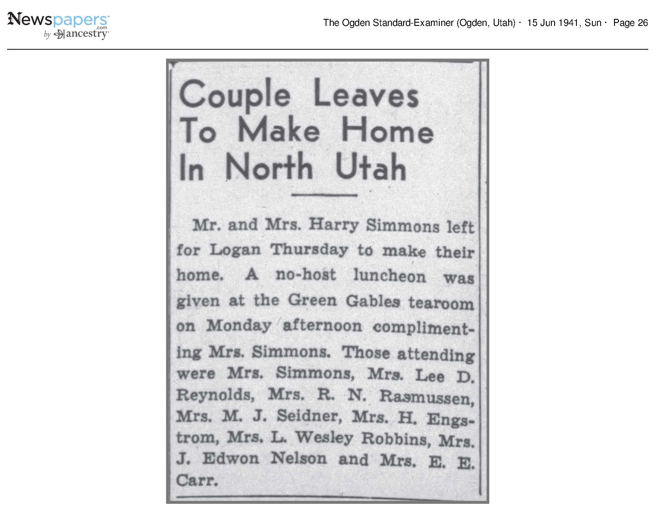 1941 Newspaper Clipping