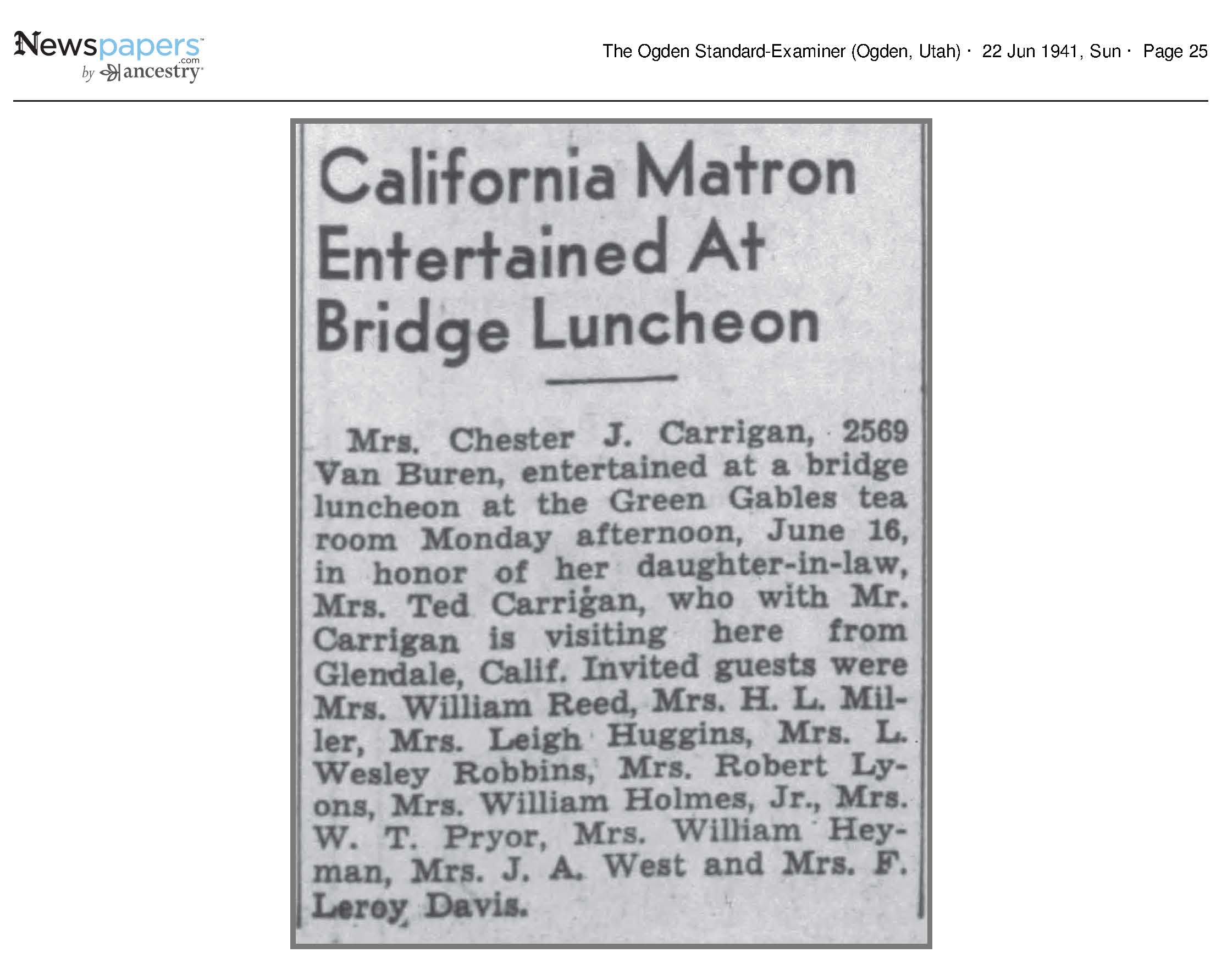 1941 Newspaper Clipping