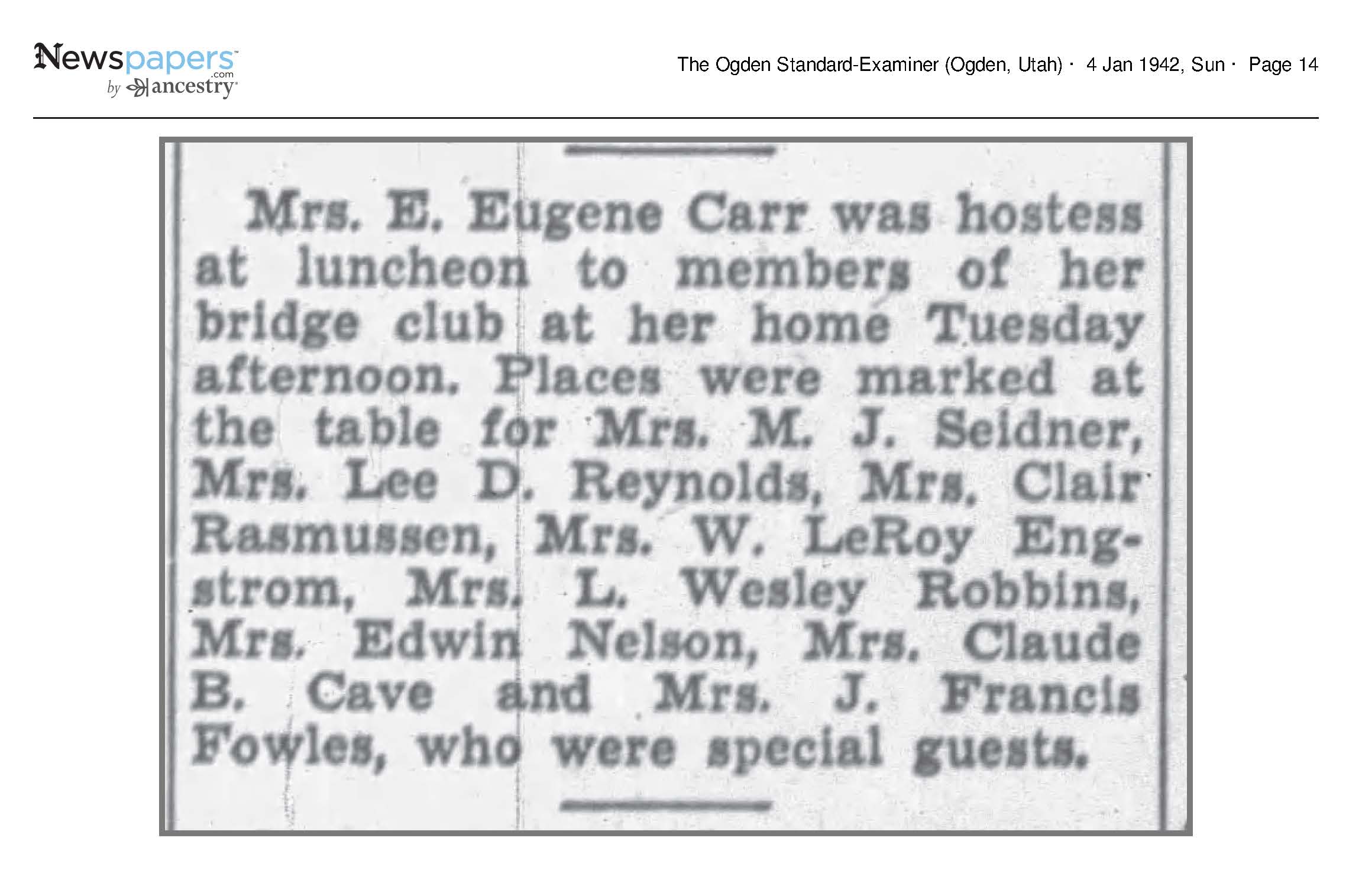 1942 Newspaper Clipping