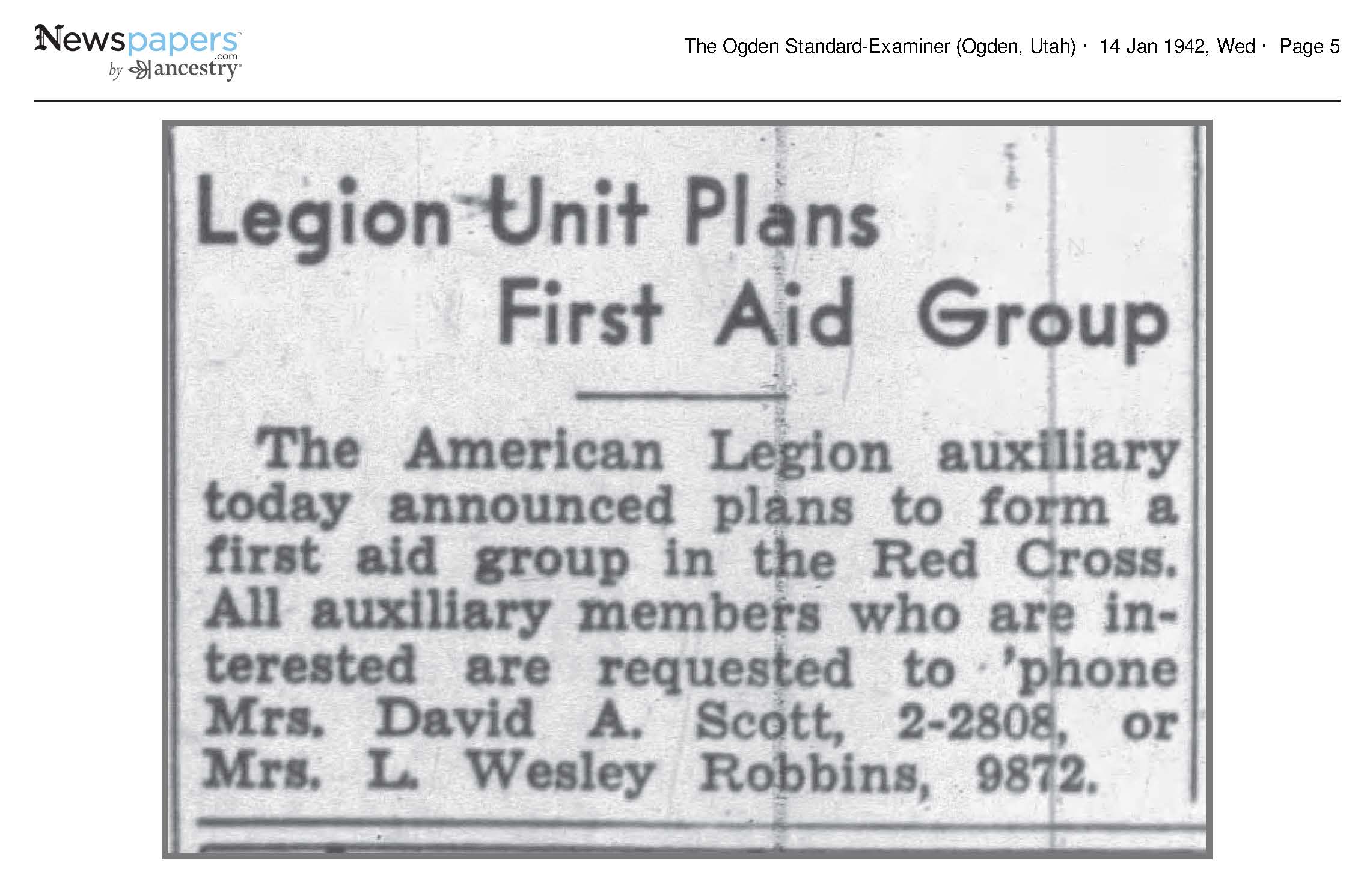1942 Newspaper Clipping