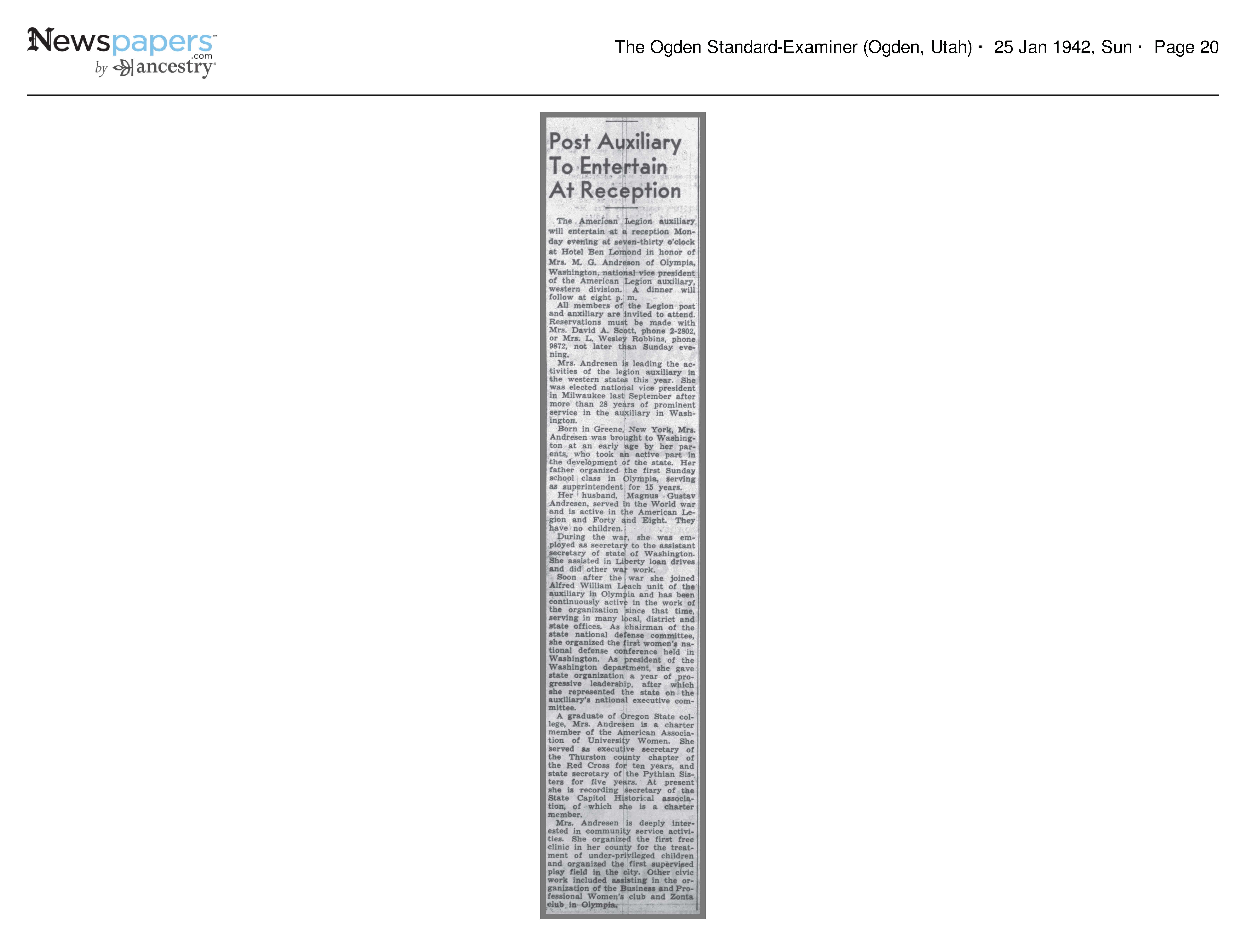 1942 Newspaper Clipping