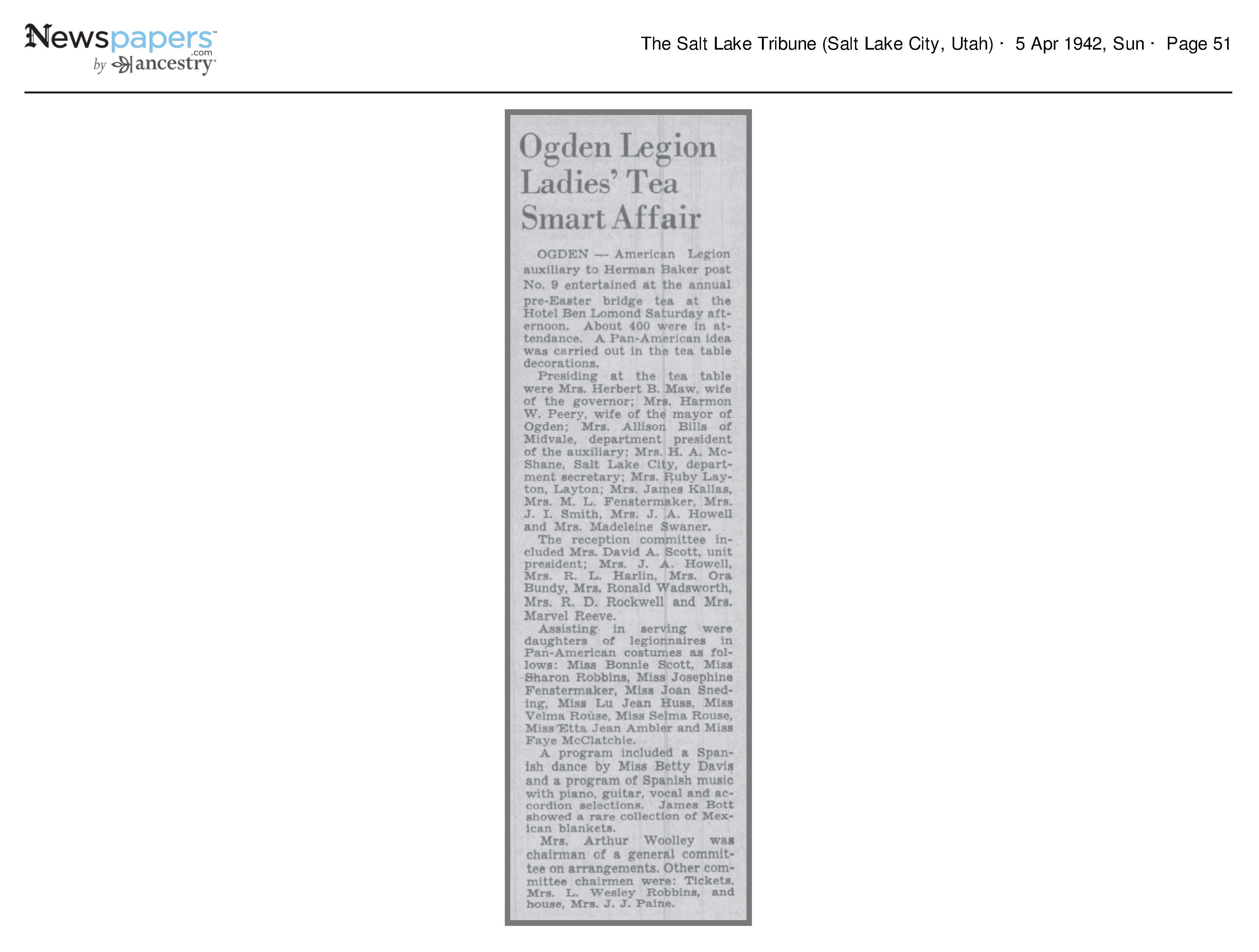 1942 Newspaper Clipping