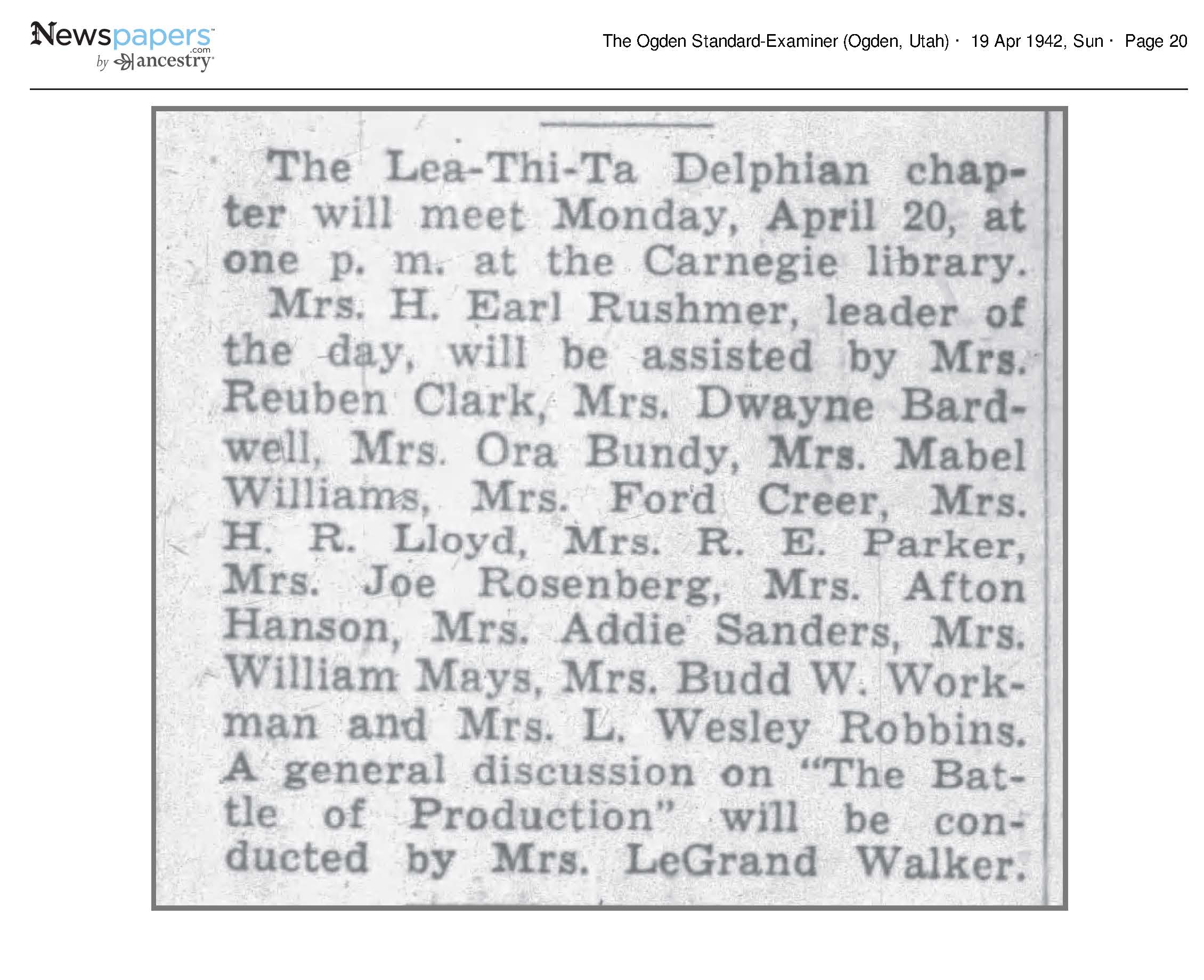 1942 Newspaper Clipping