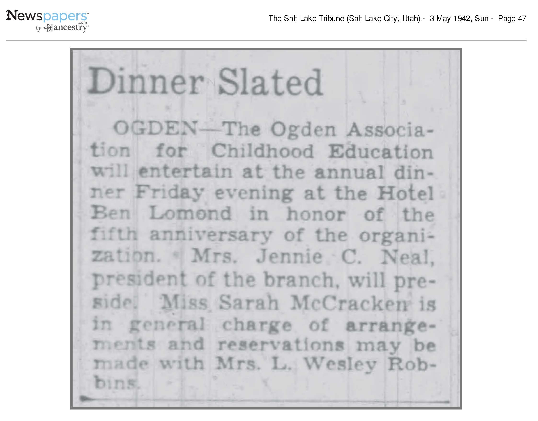 1942 Newspaper Clipping