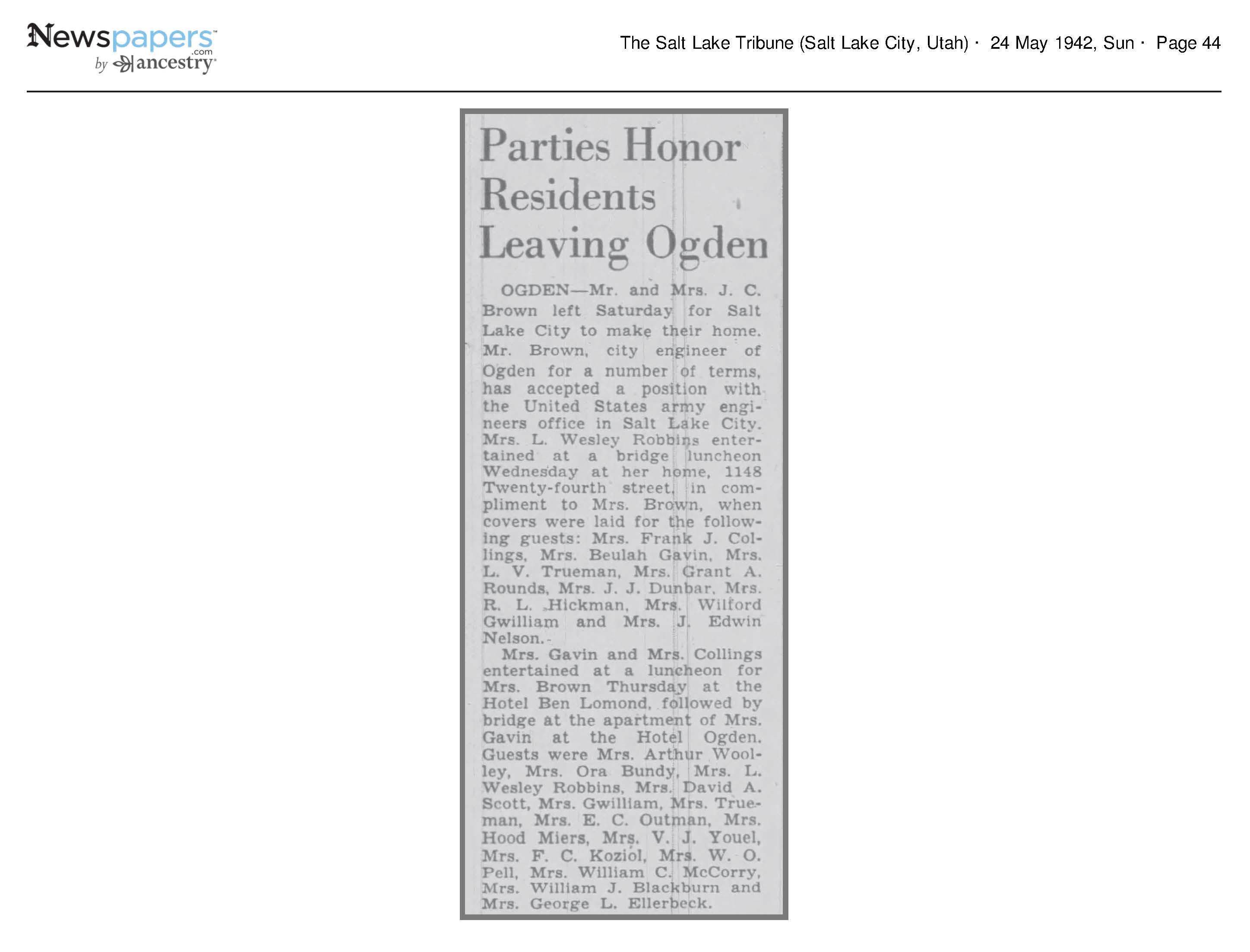 1942 Newspaper Clipping