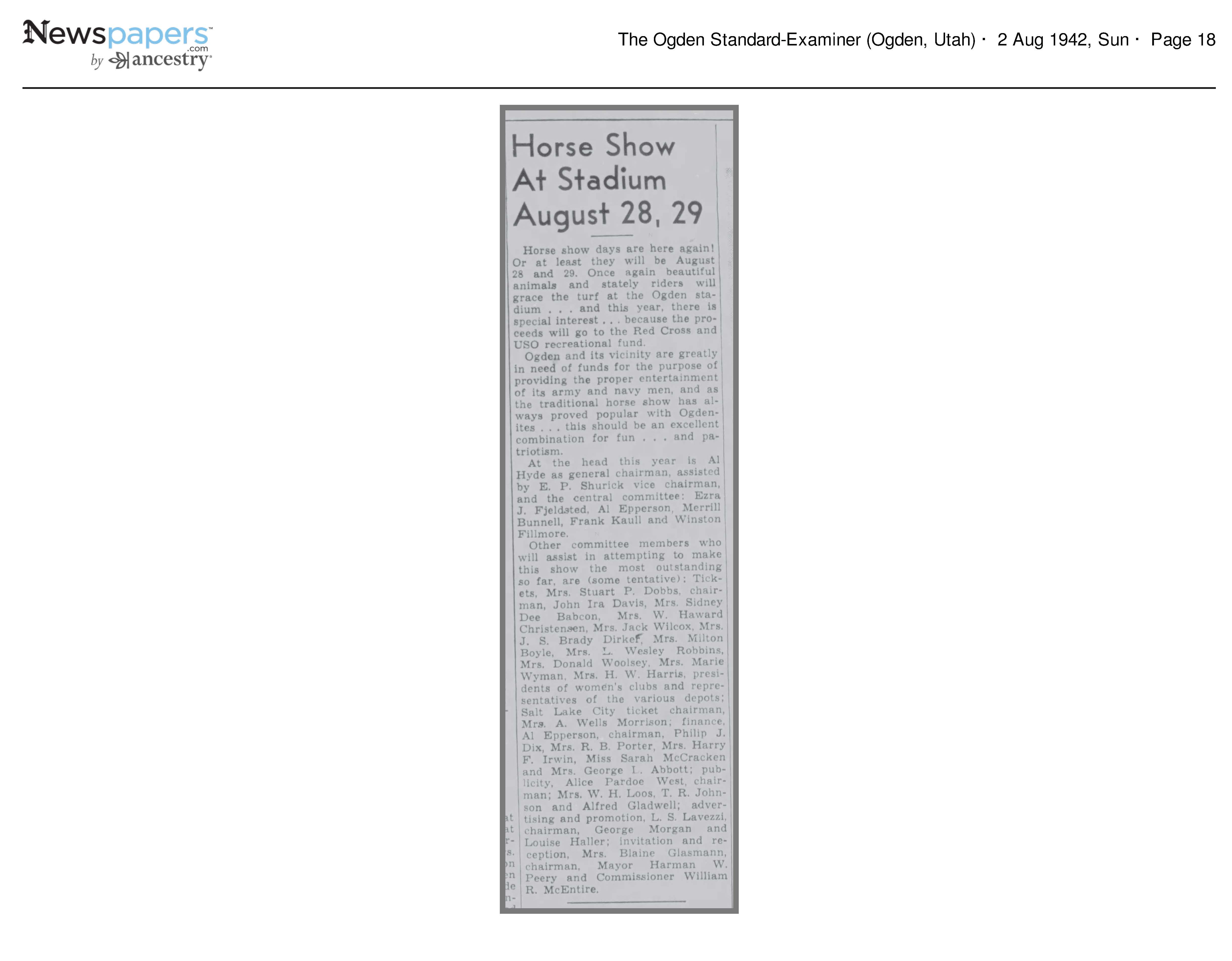 1942 Newspaper Clipping