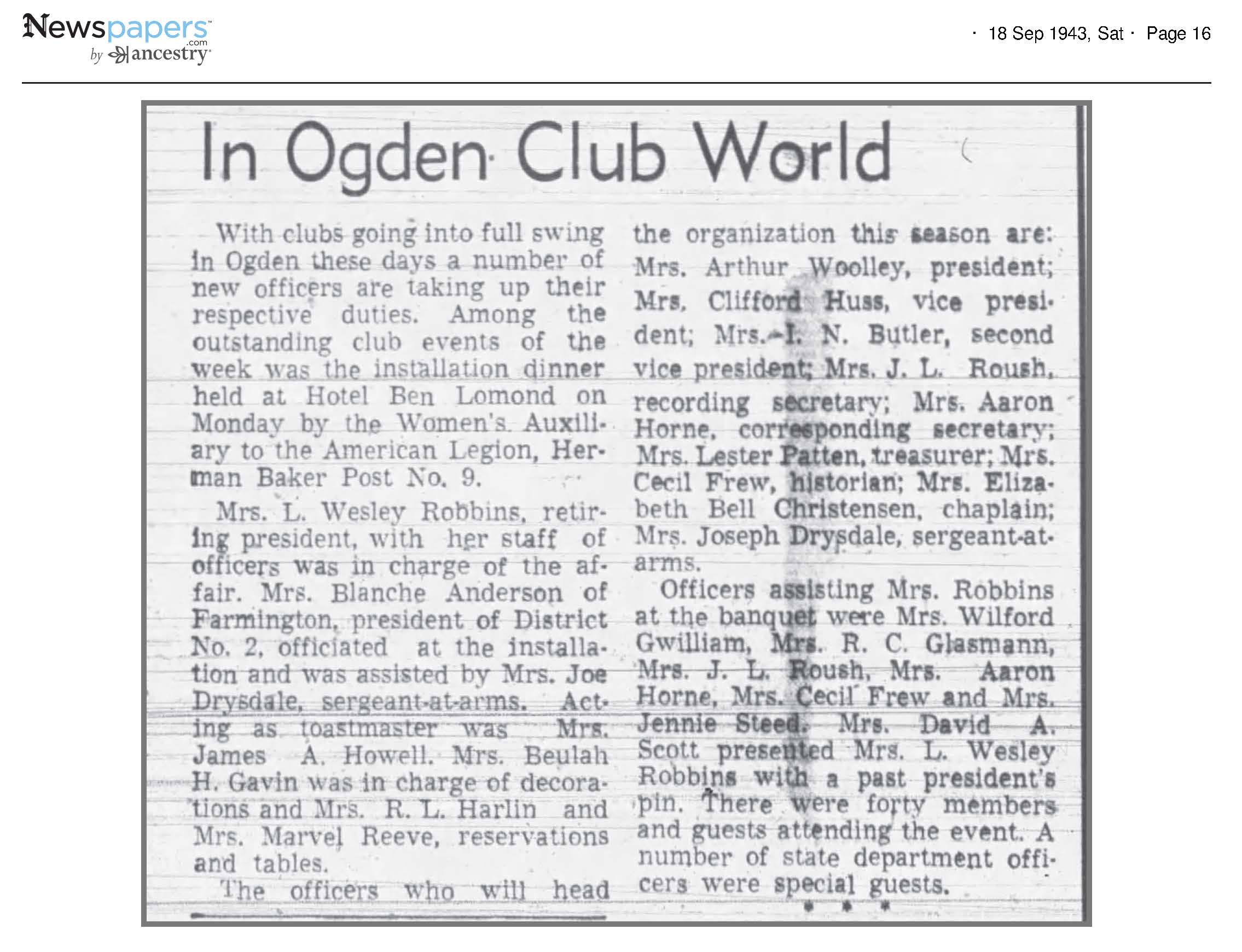 1943 Newspaper Clipping