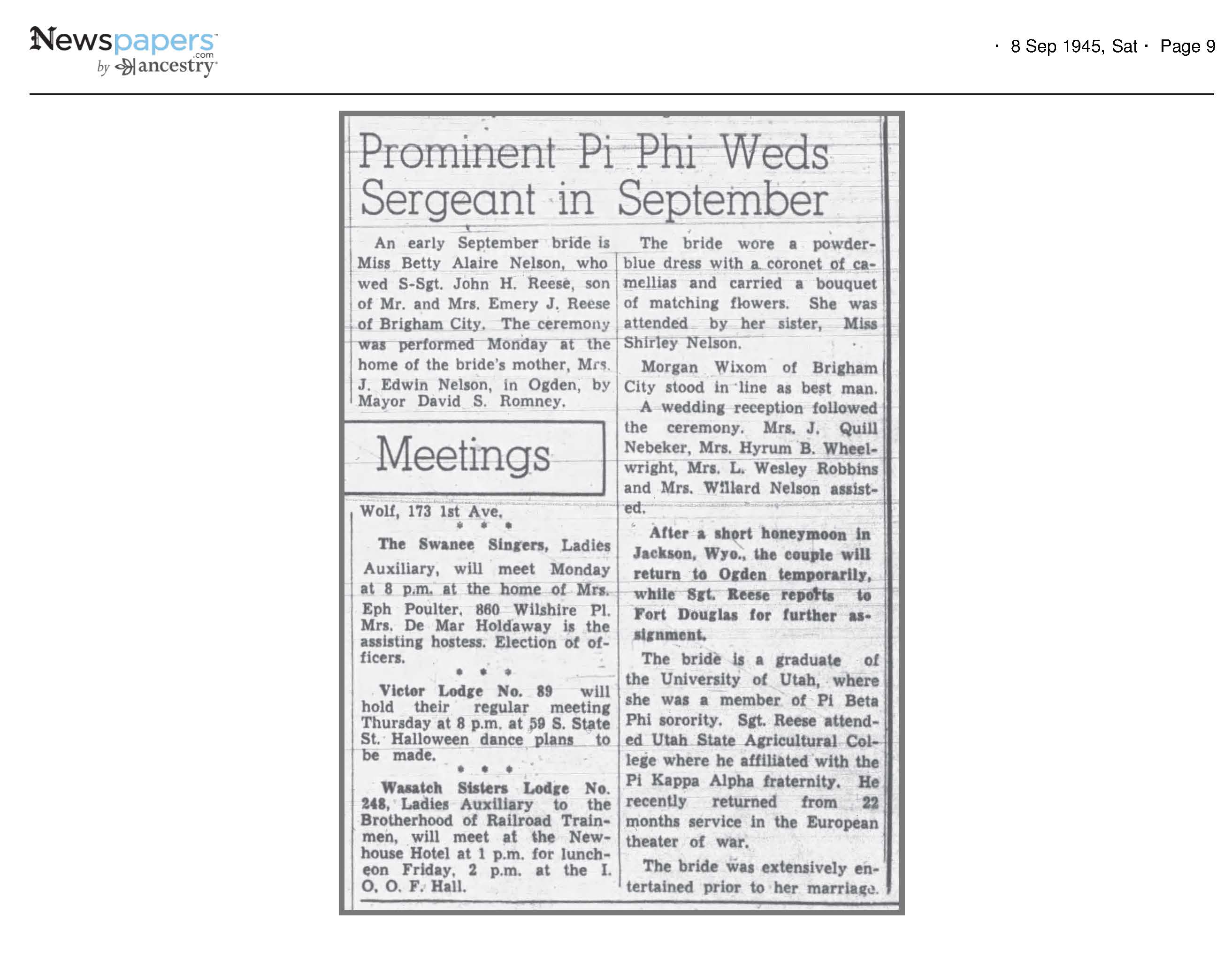 1945 Newspaper Clipping