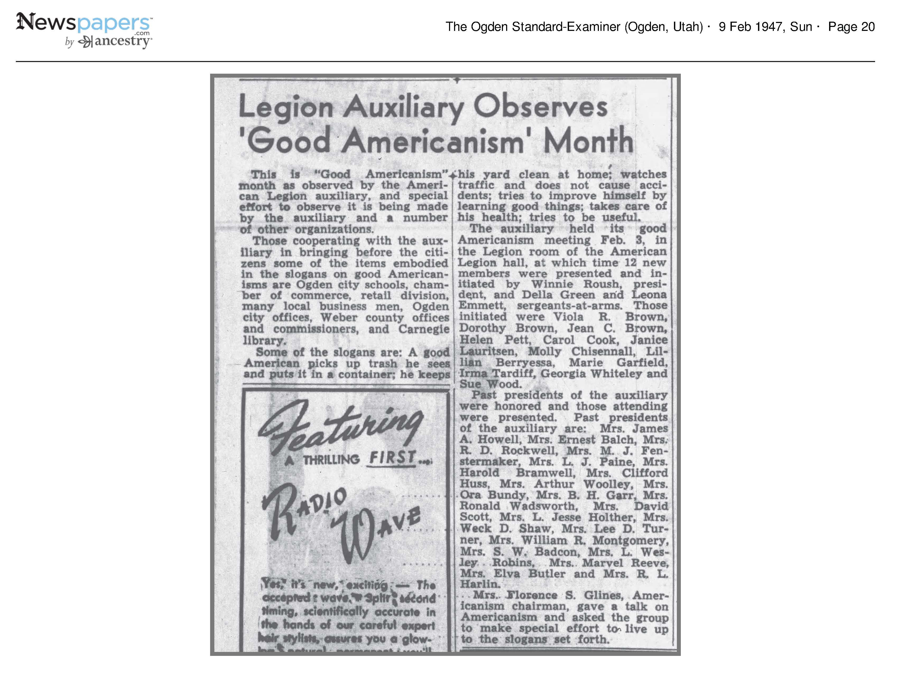 1947 Newspaper Clipping