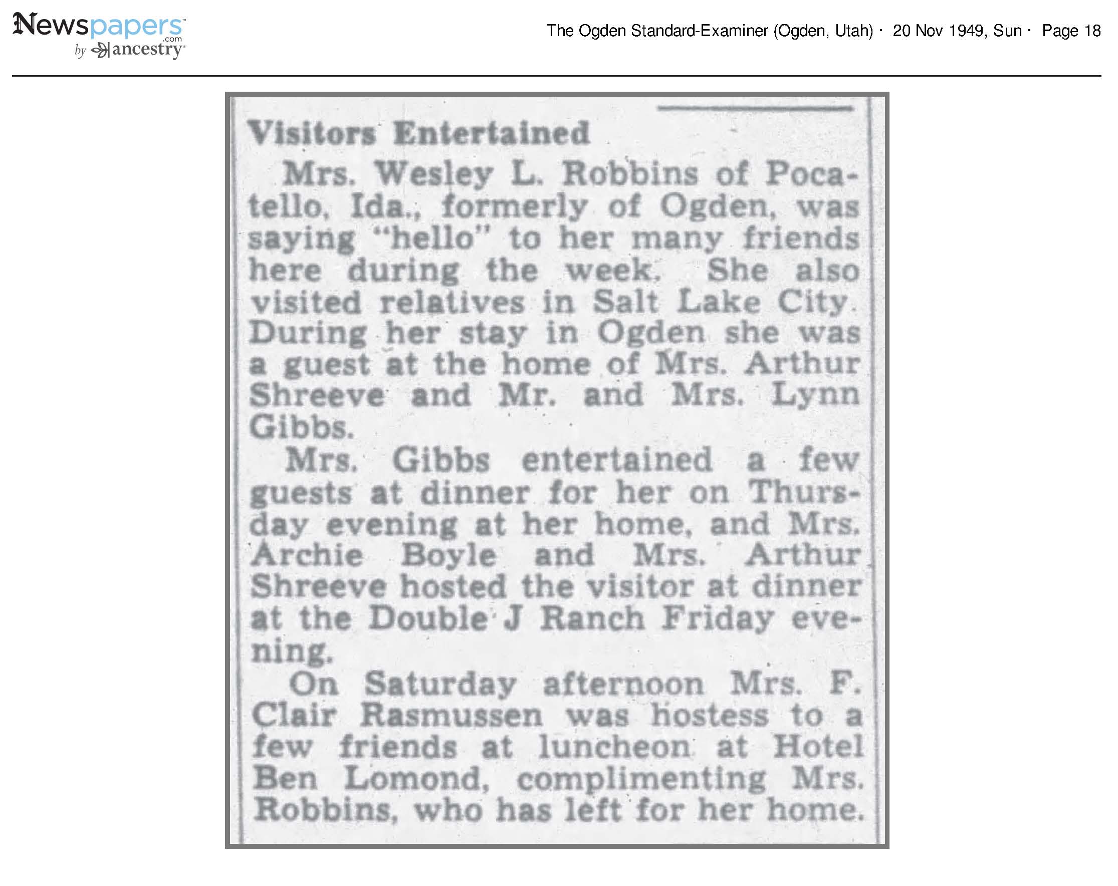 1949 Newspaper Clipping