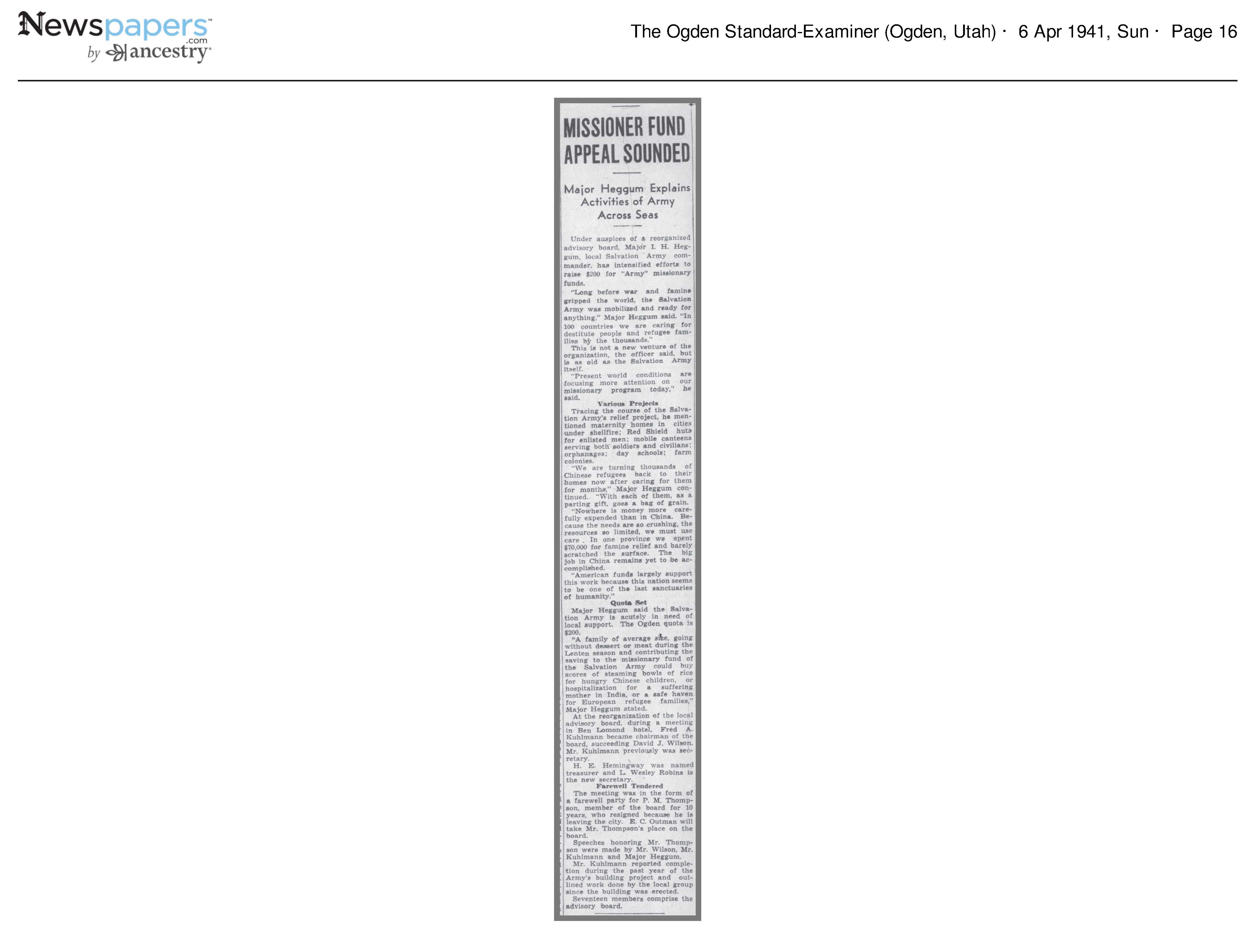 1941 Newspaper Clipping