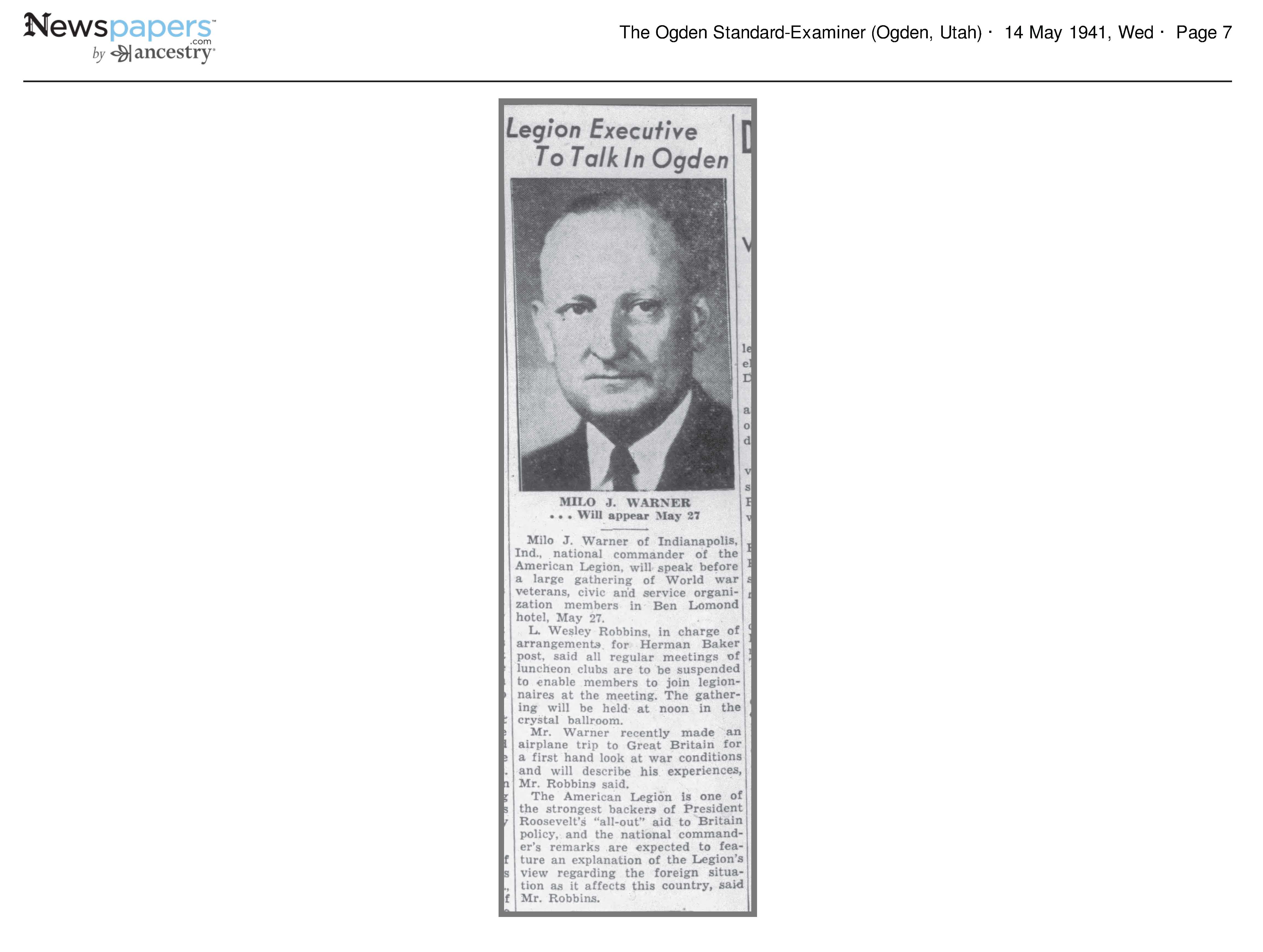 1941 Newspaper Clipping