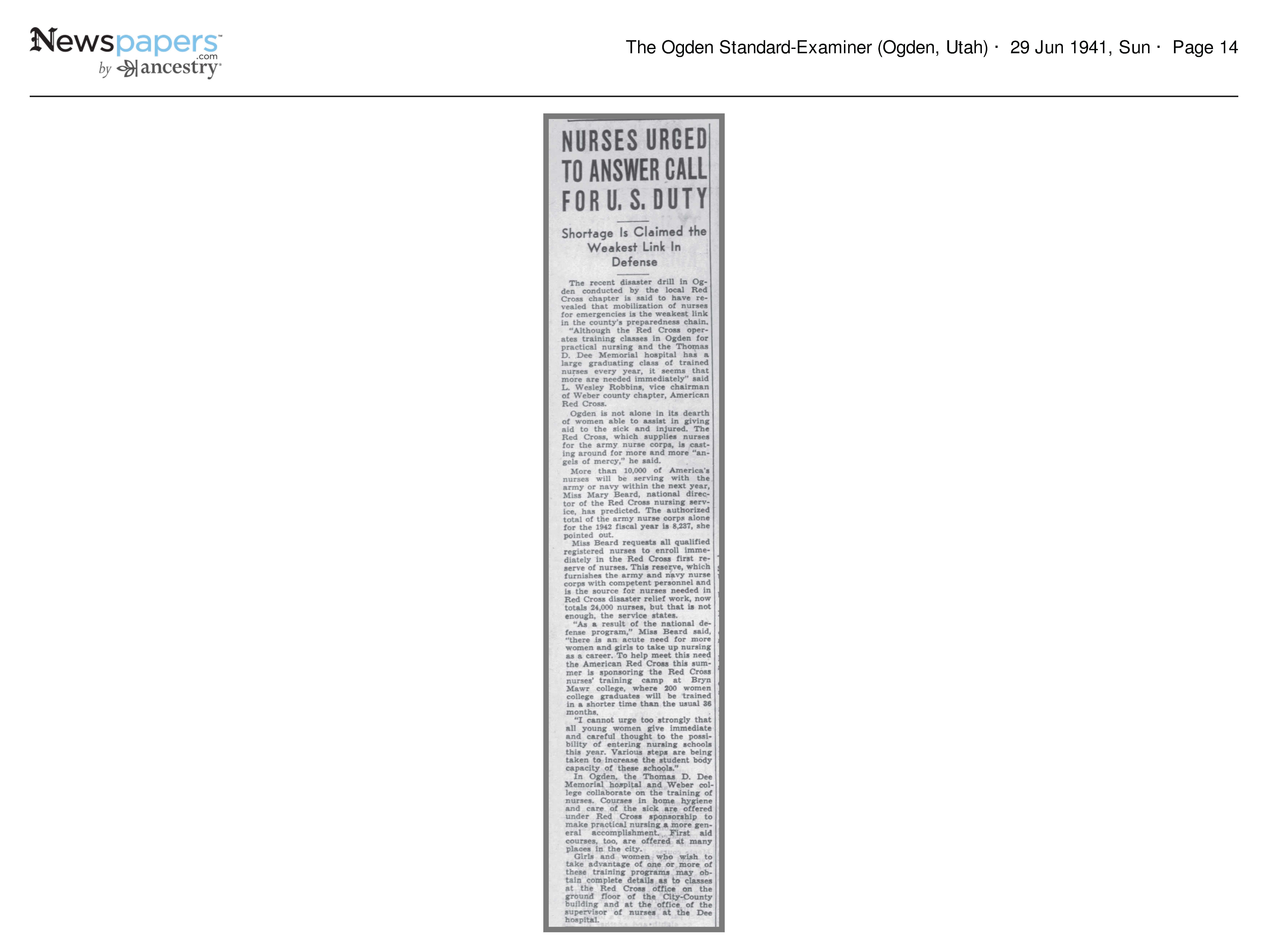 1941 Newspaper Clipping