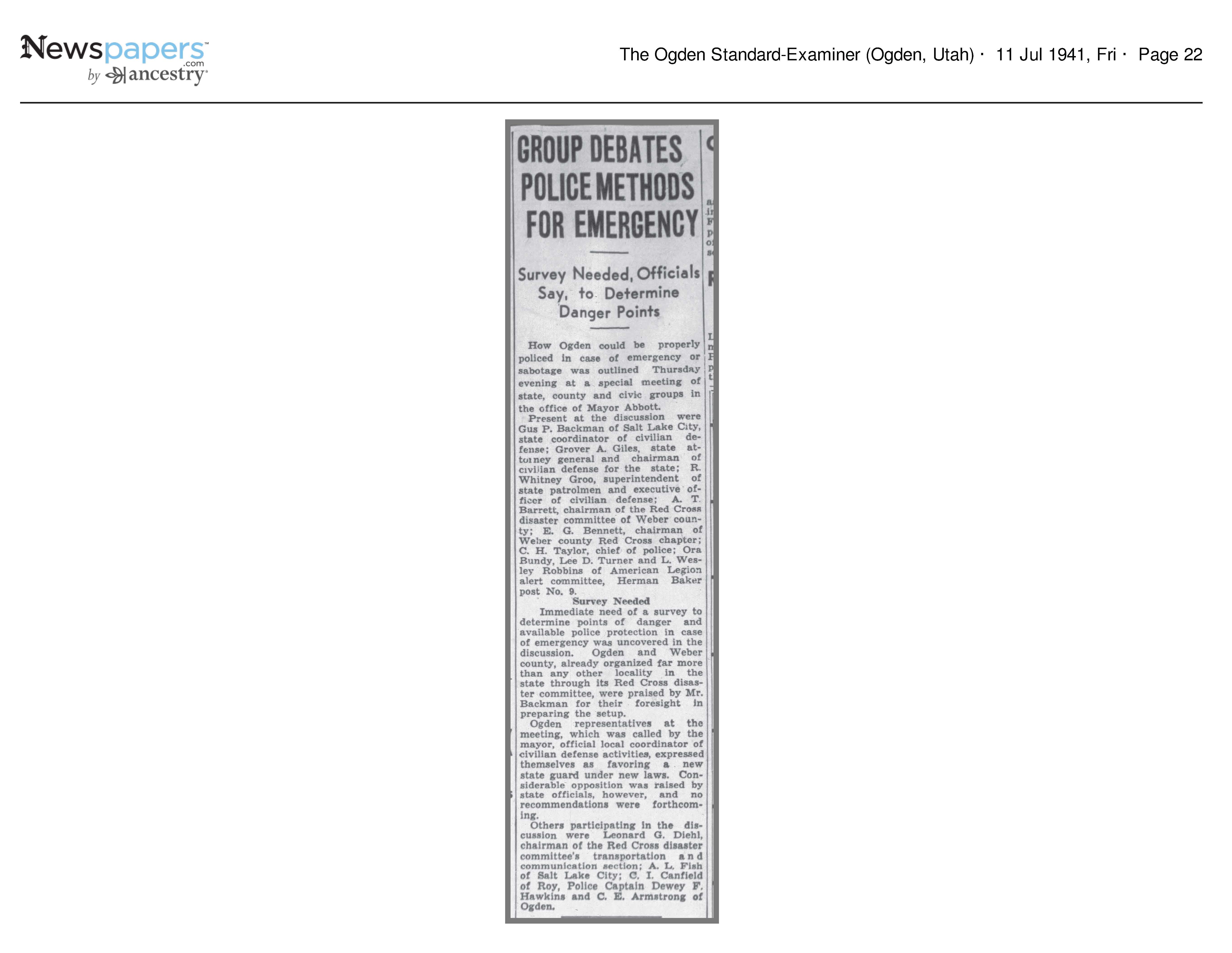 1941 Newspaper Clipping