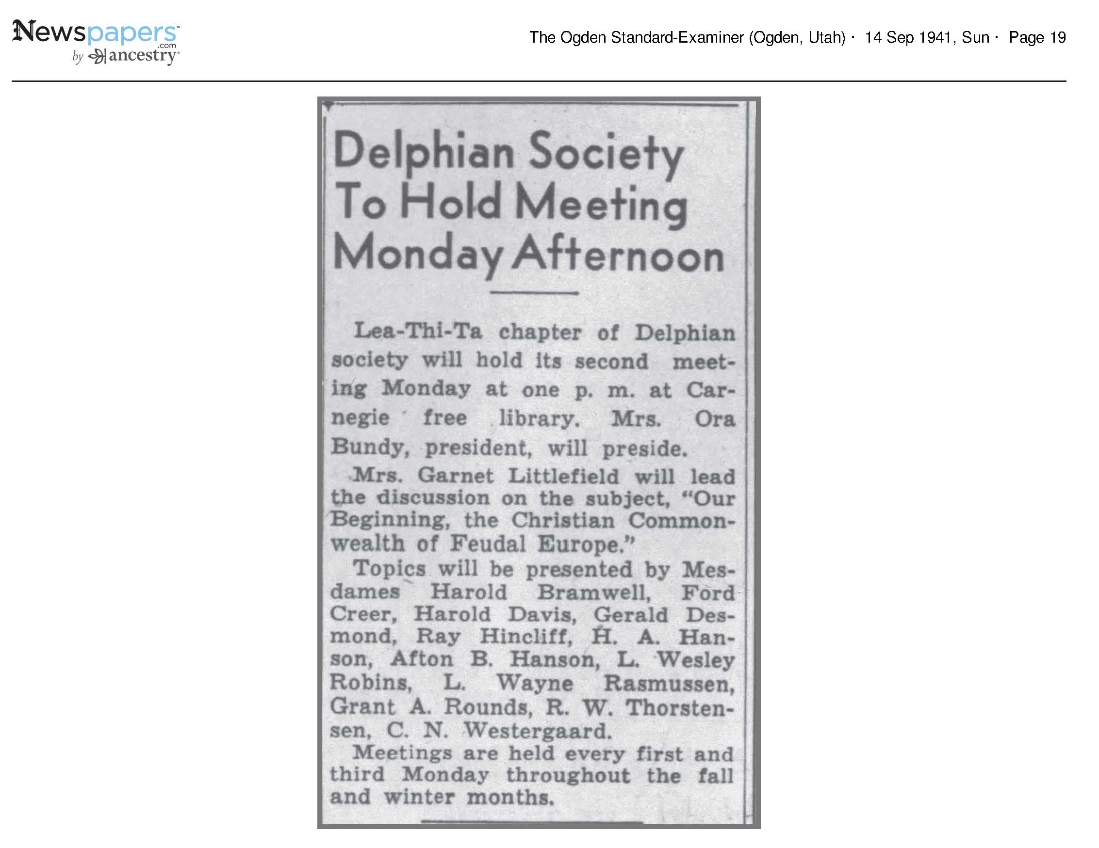 1941 Newspaper Clipping