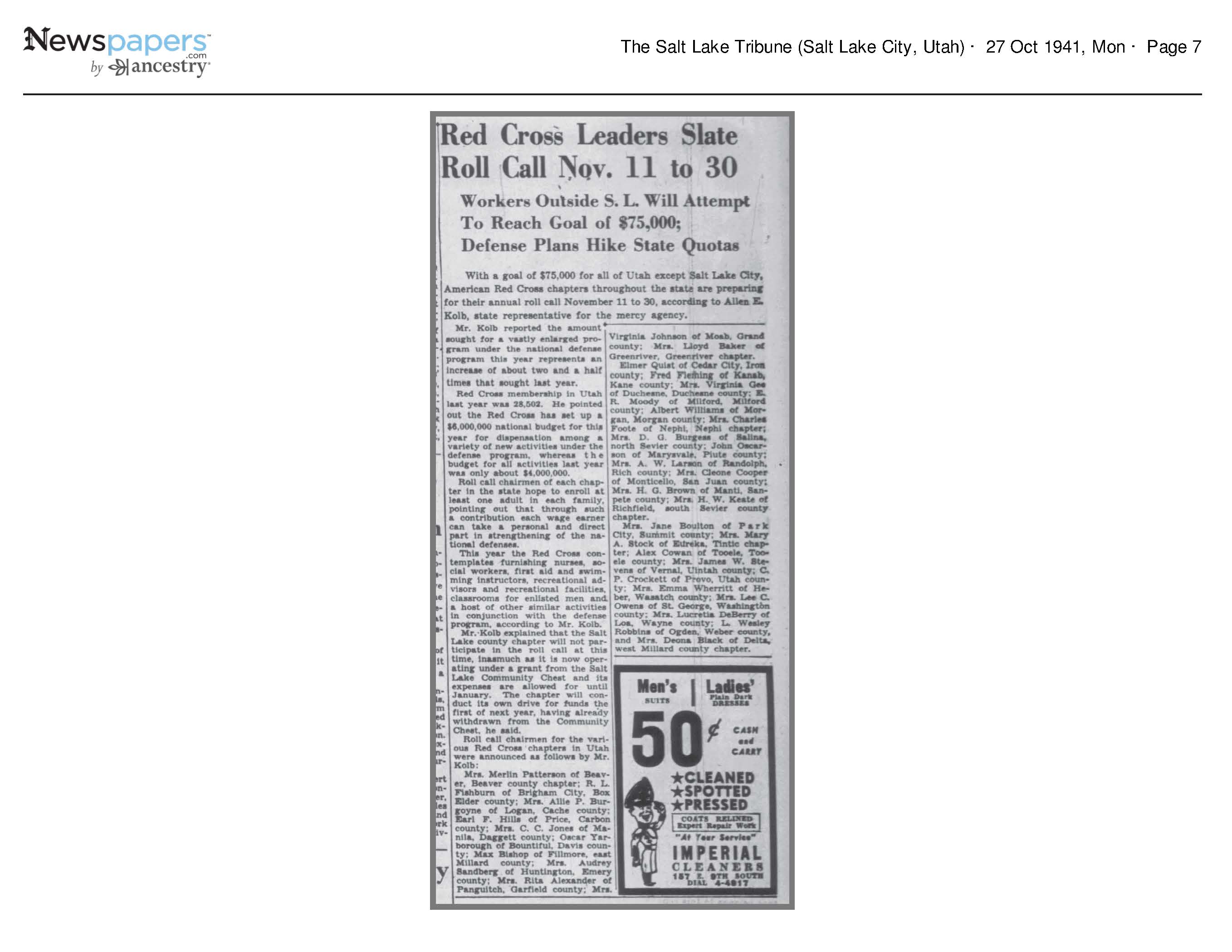 1941 Newspaper Clipping