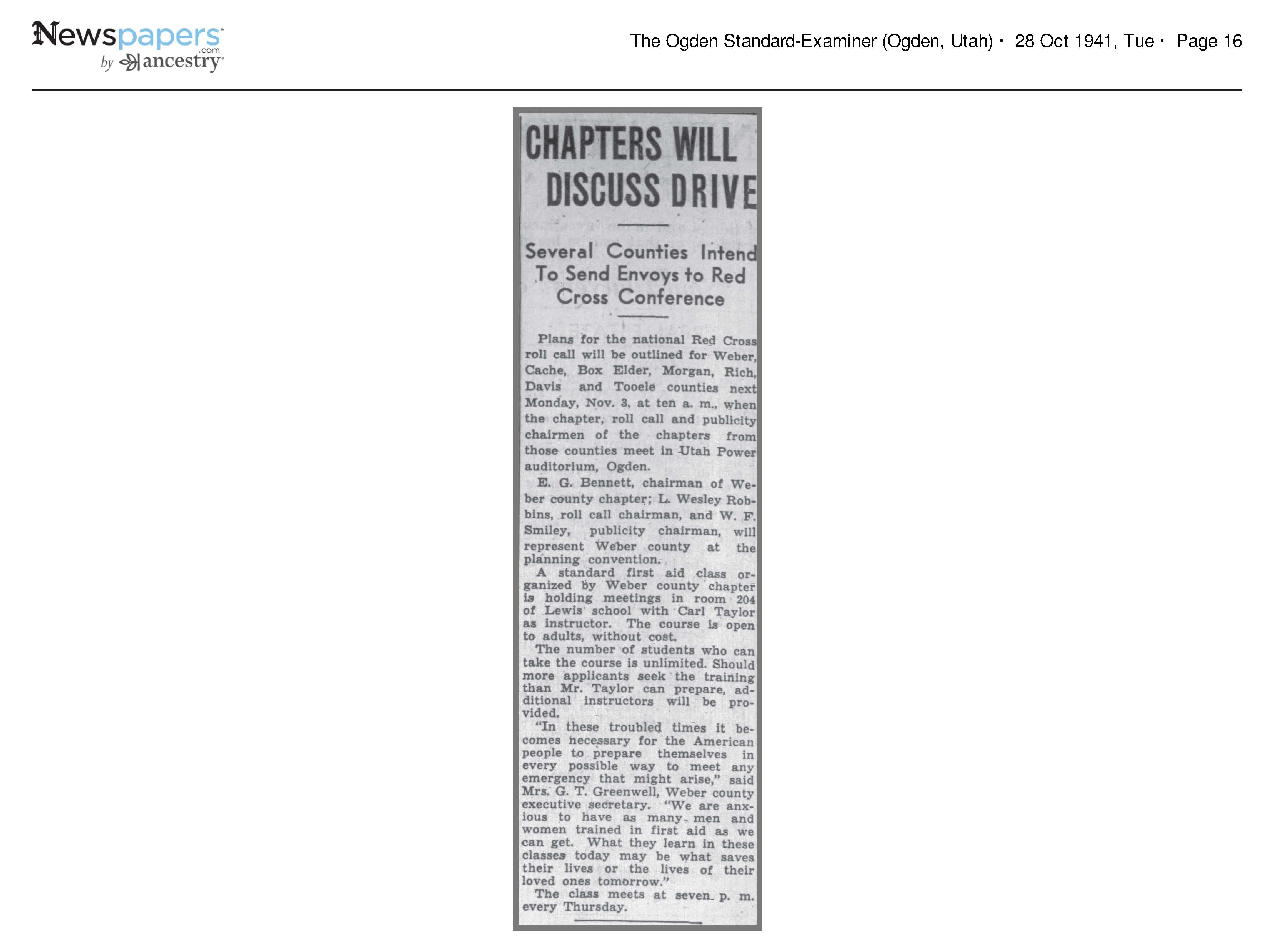 1941 Newspaper Clipping