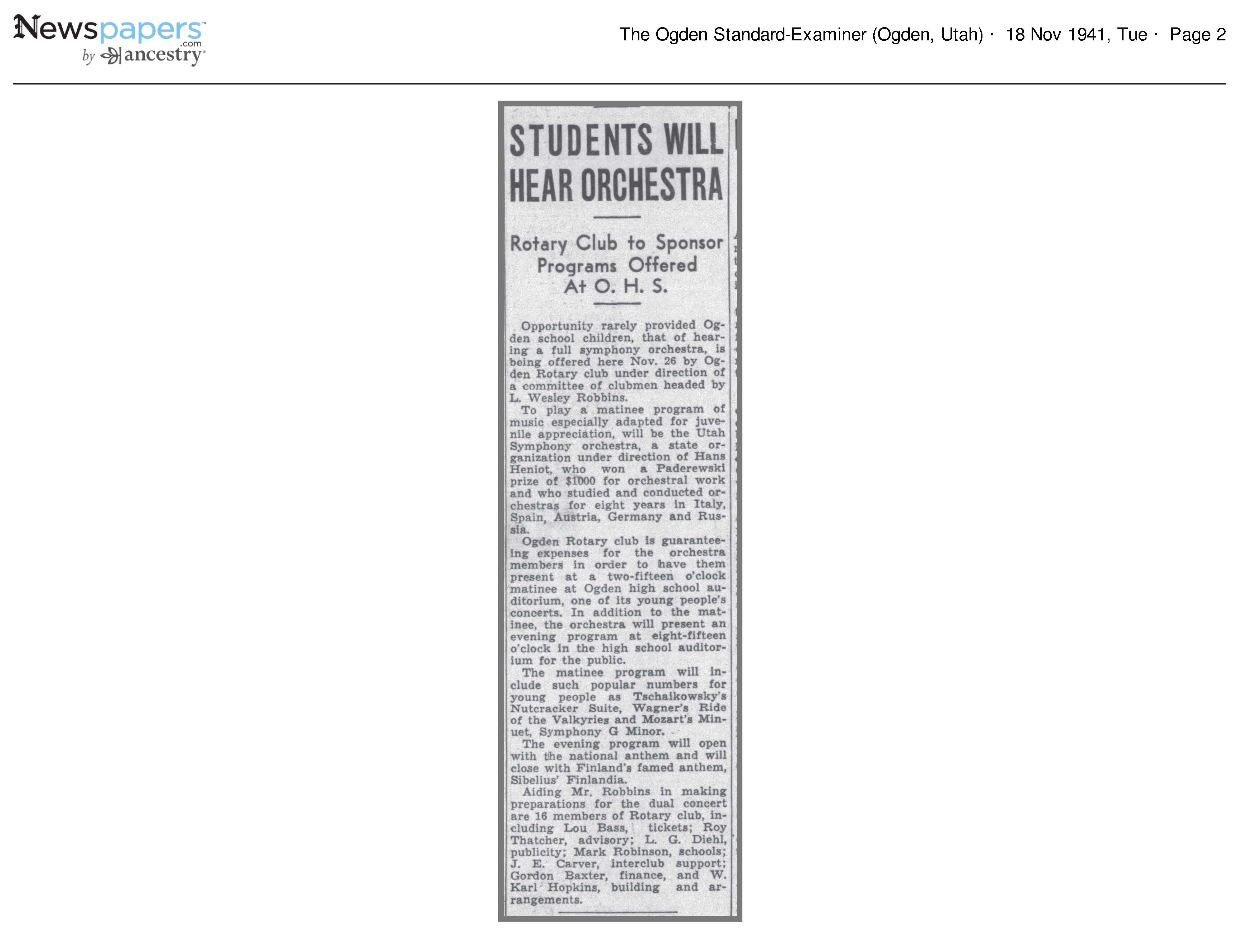 1941 Newspaper Clipping