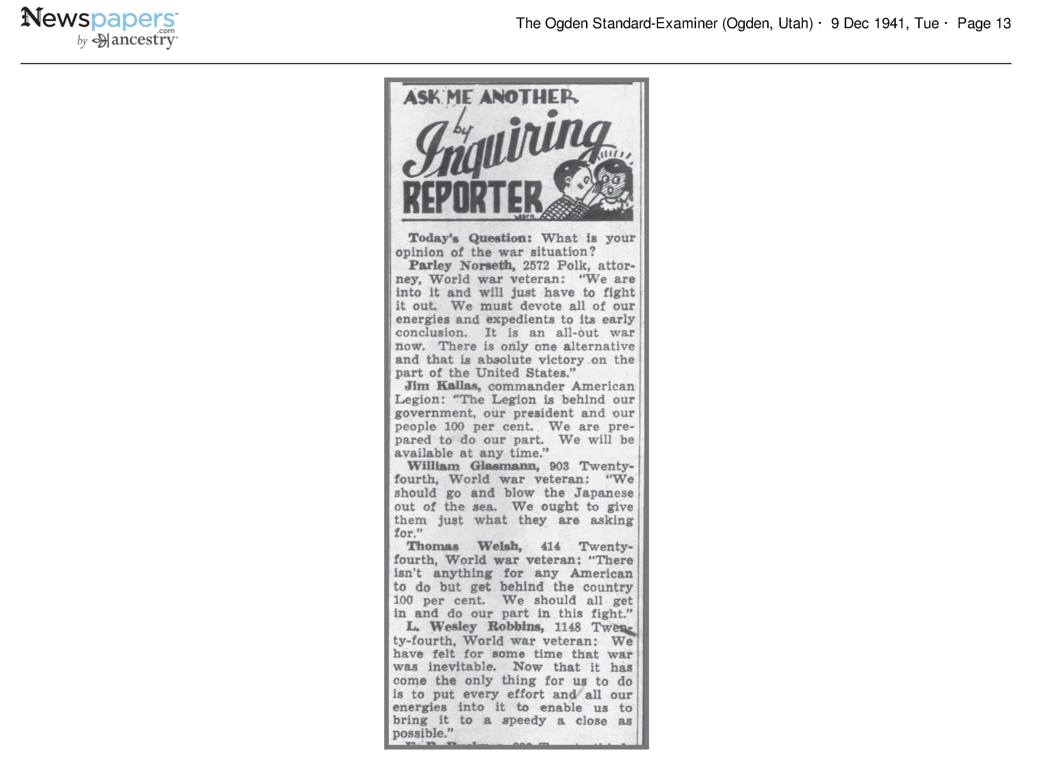 1941 Newspaper Clipping